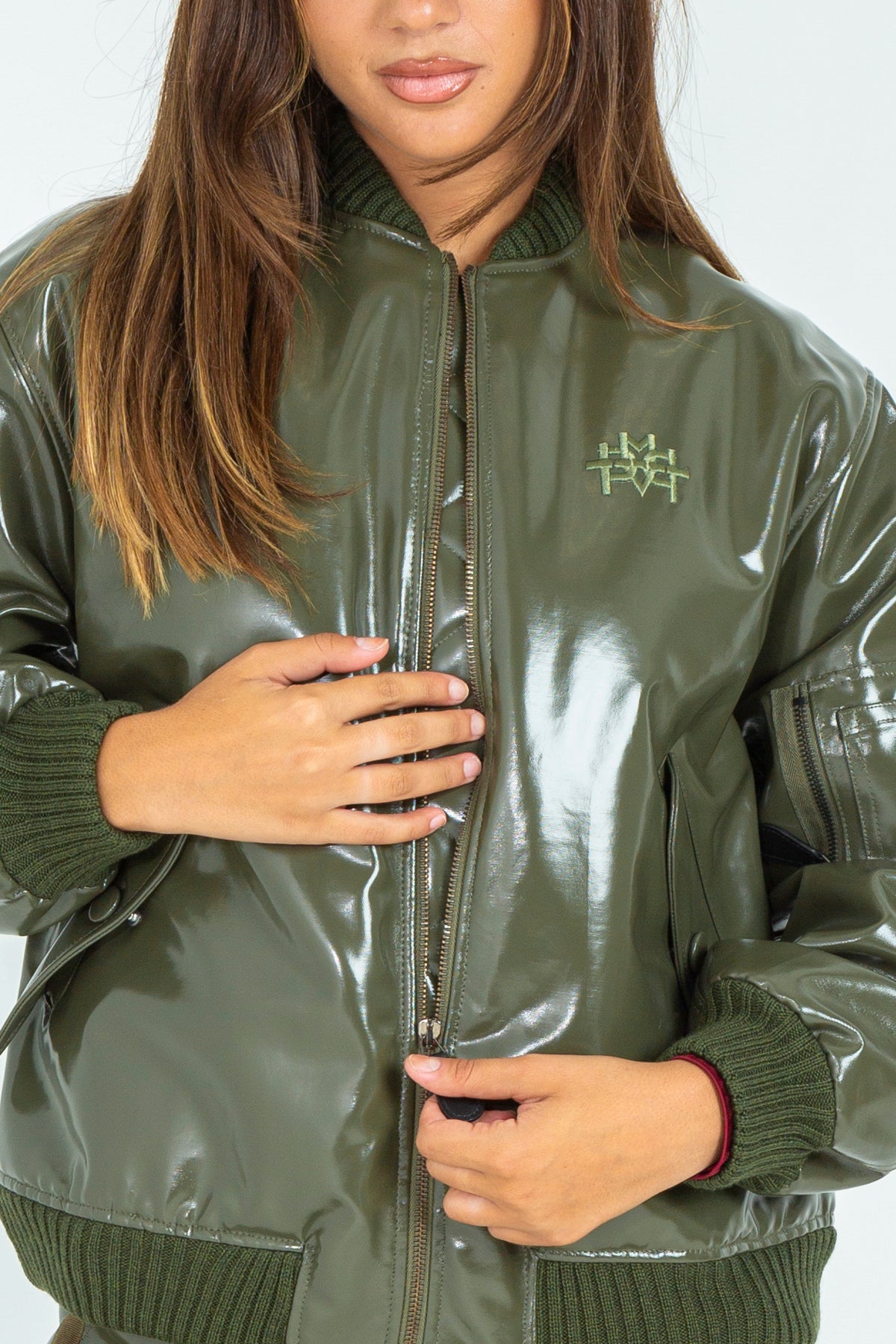 Shiny effect bomber jacket