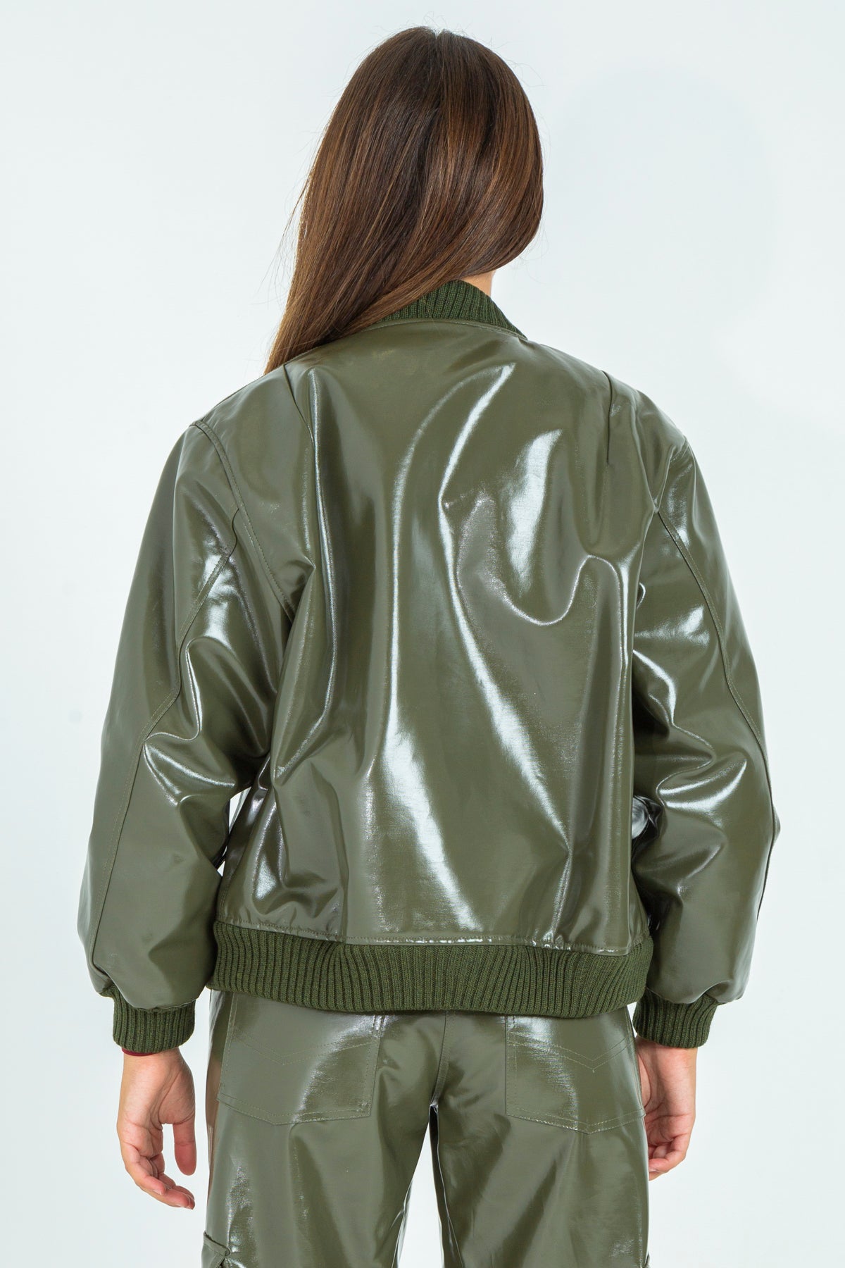 Shiny effect bomber jacket