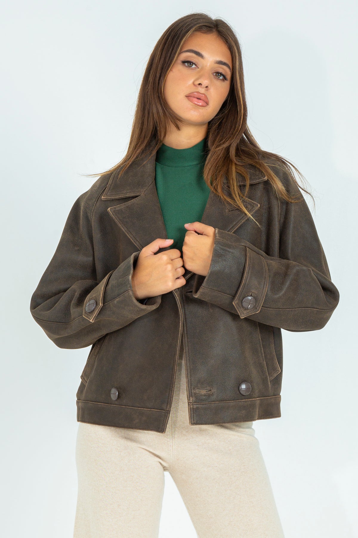 Oversized leather biker jacket