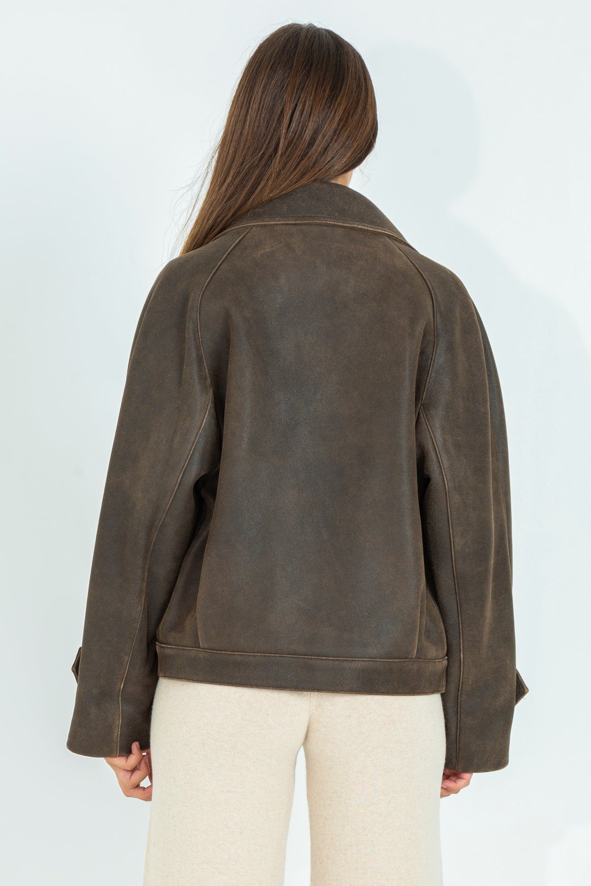 Oversized leather biker jacket