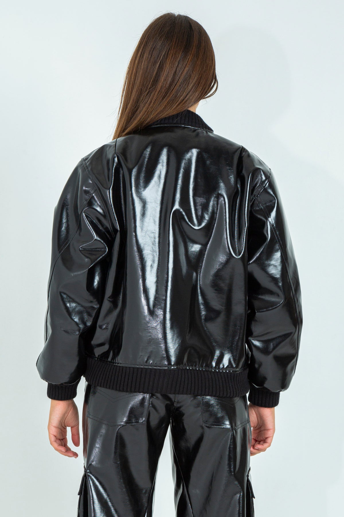 Shiny effect bomber jacket