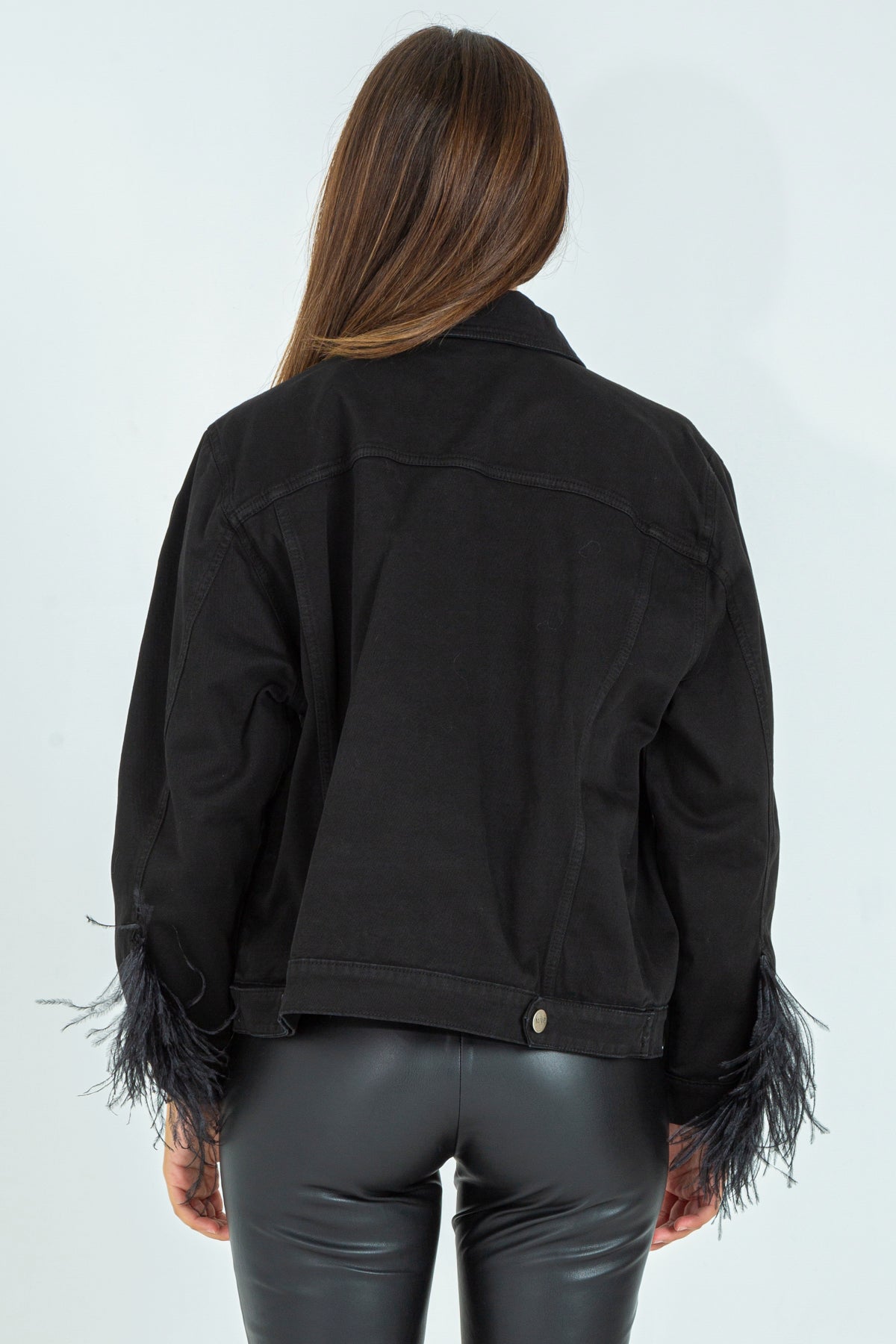 Denim jacket with back feathers