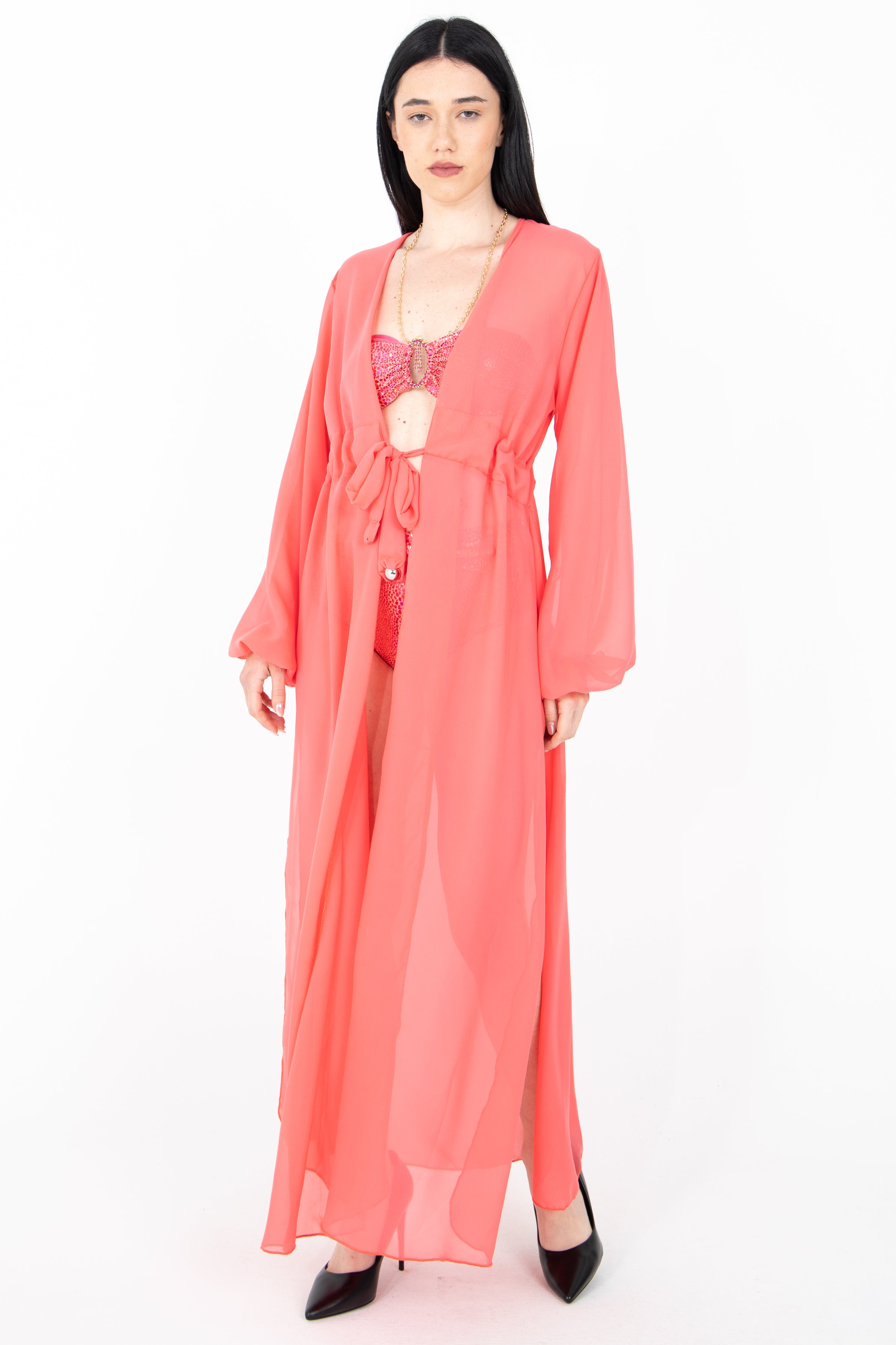 Kimono lungo a tinta unita