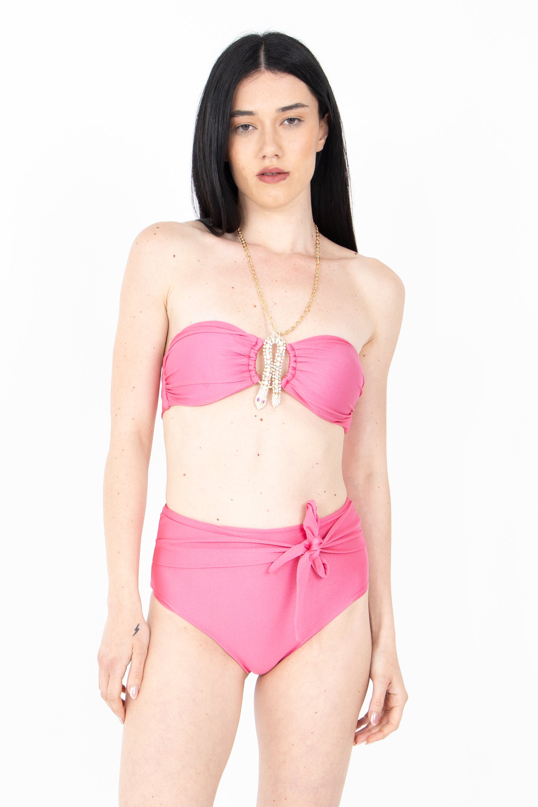 Costume bikini metallizzato con slip alto