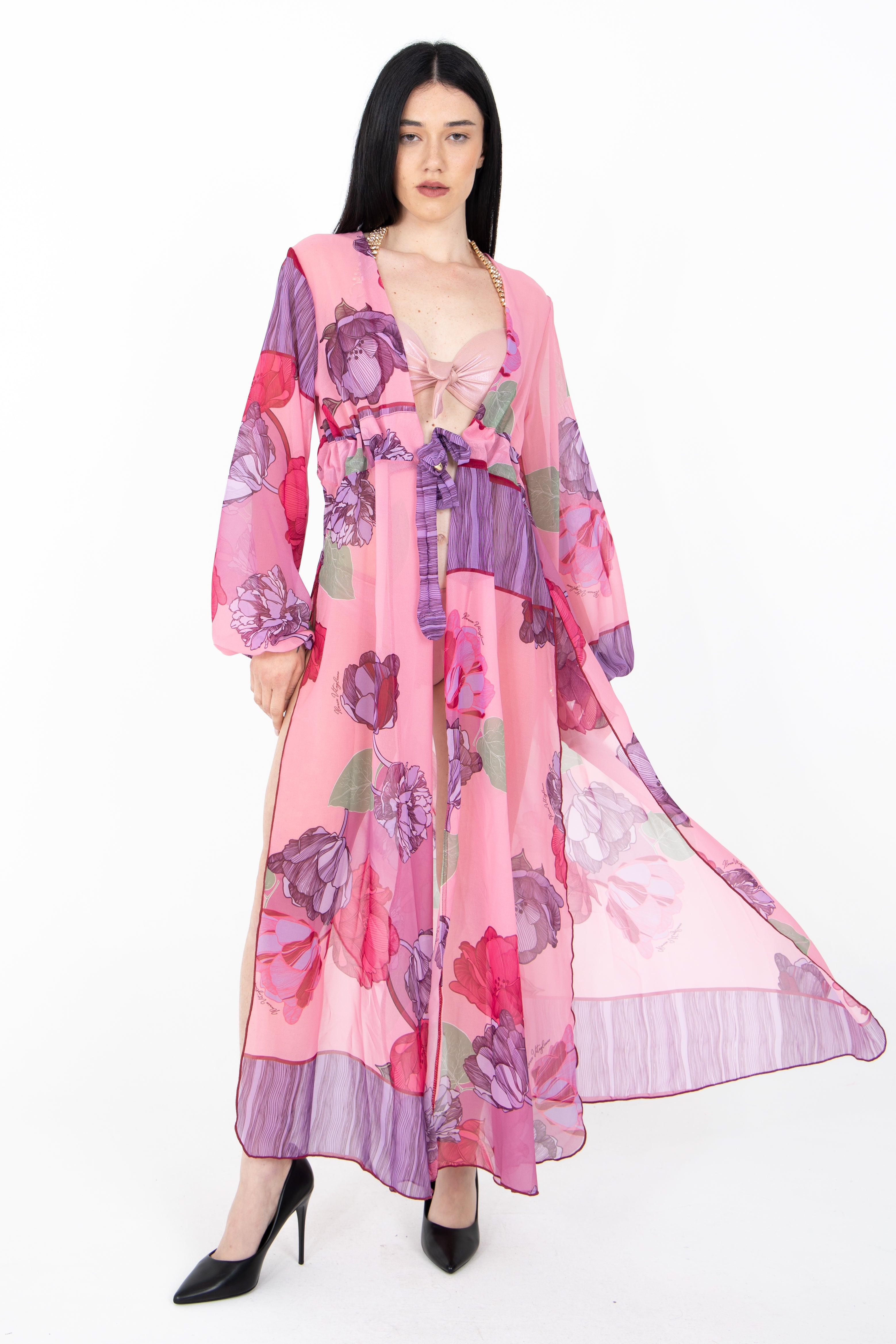 Kimono lungo in fantasia floreale