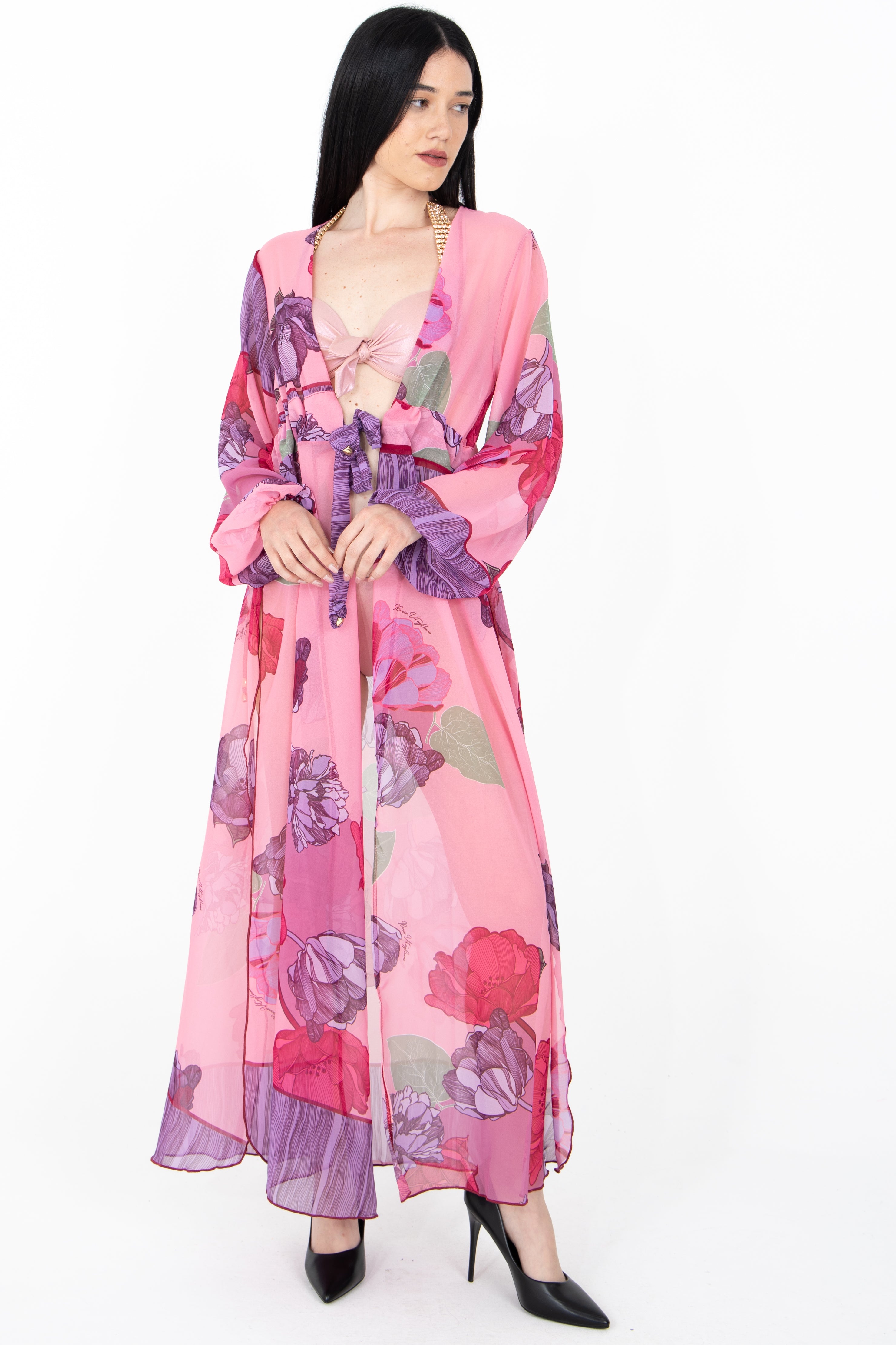 Kimono lungo in fantasia floreale