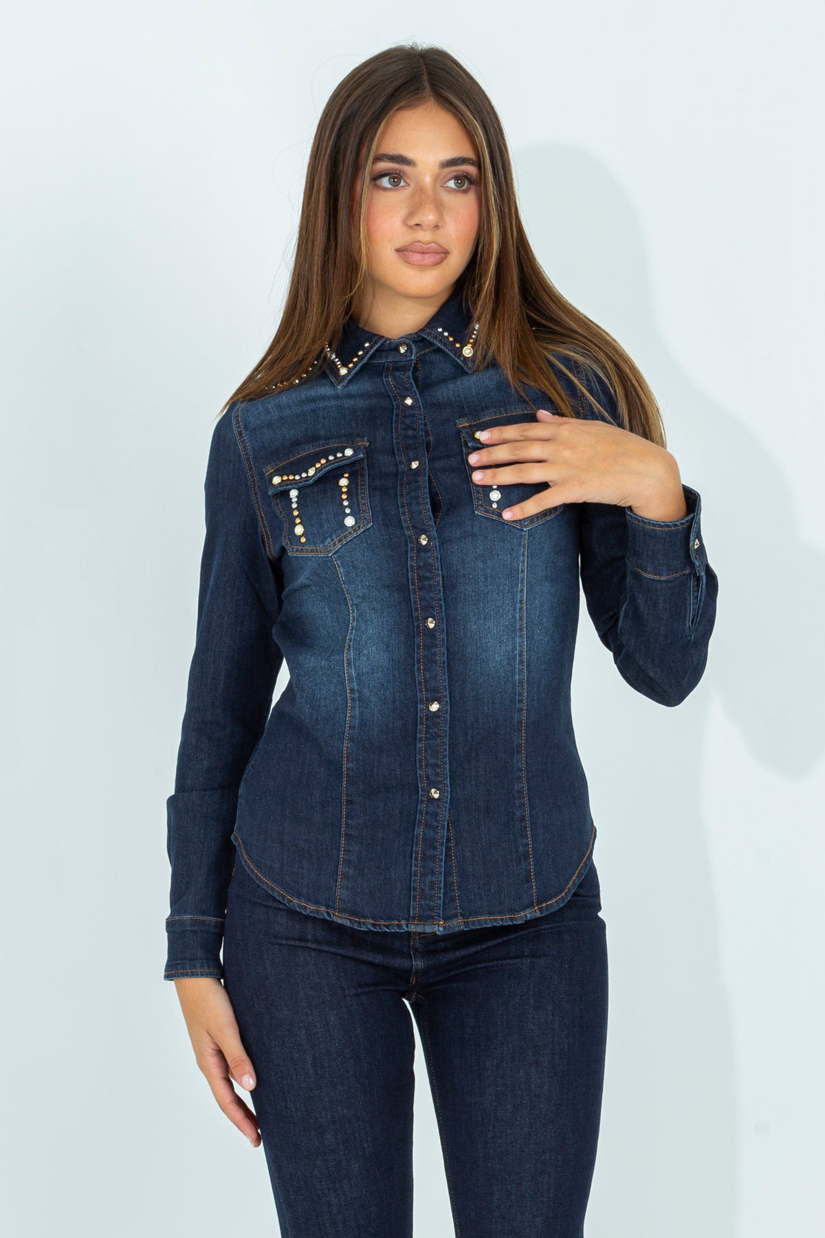 Studded denim shirt