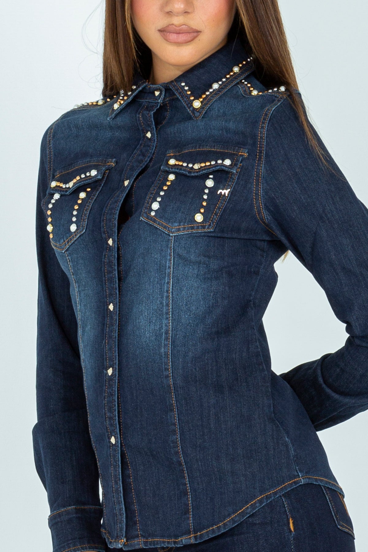 Studded denim shirt