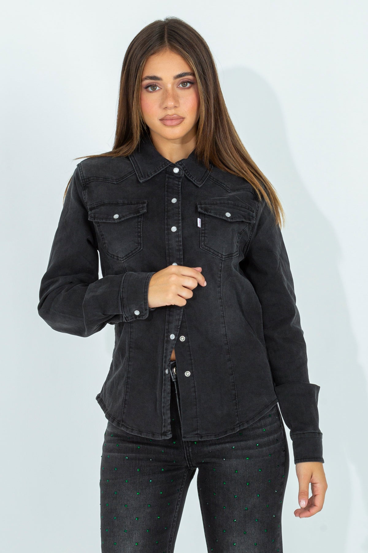 Black denim shirt