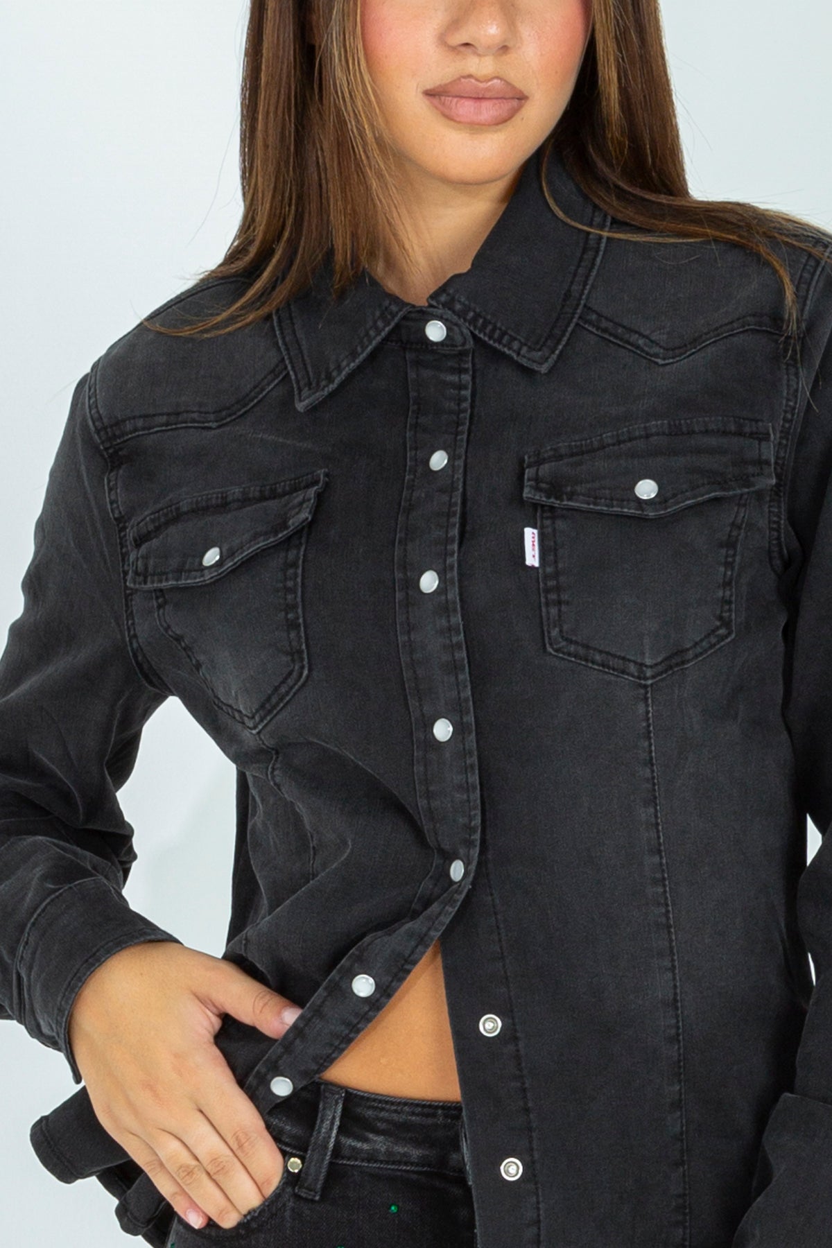 Black denim shirt