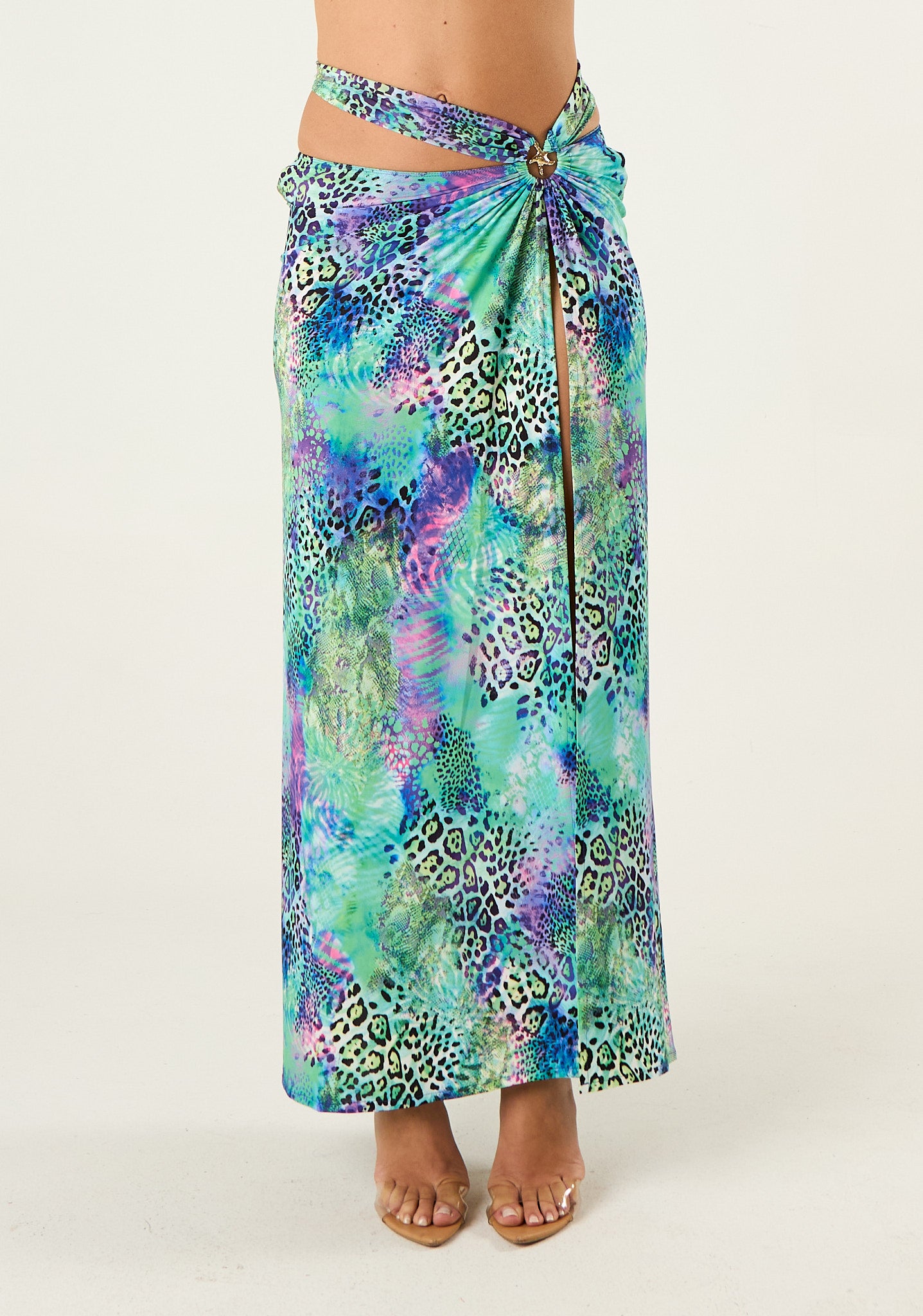 Gonna lunga con anello patch animalier
