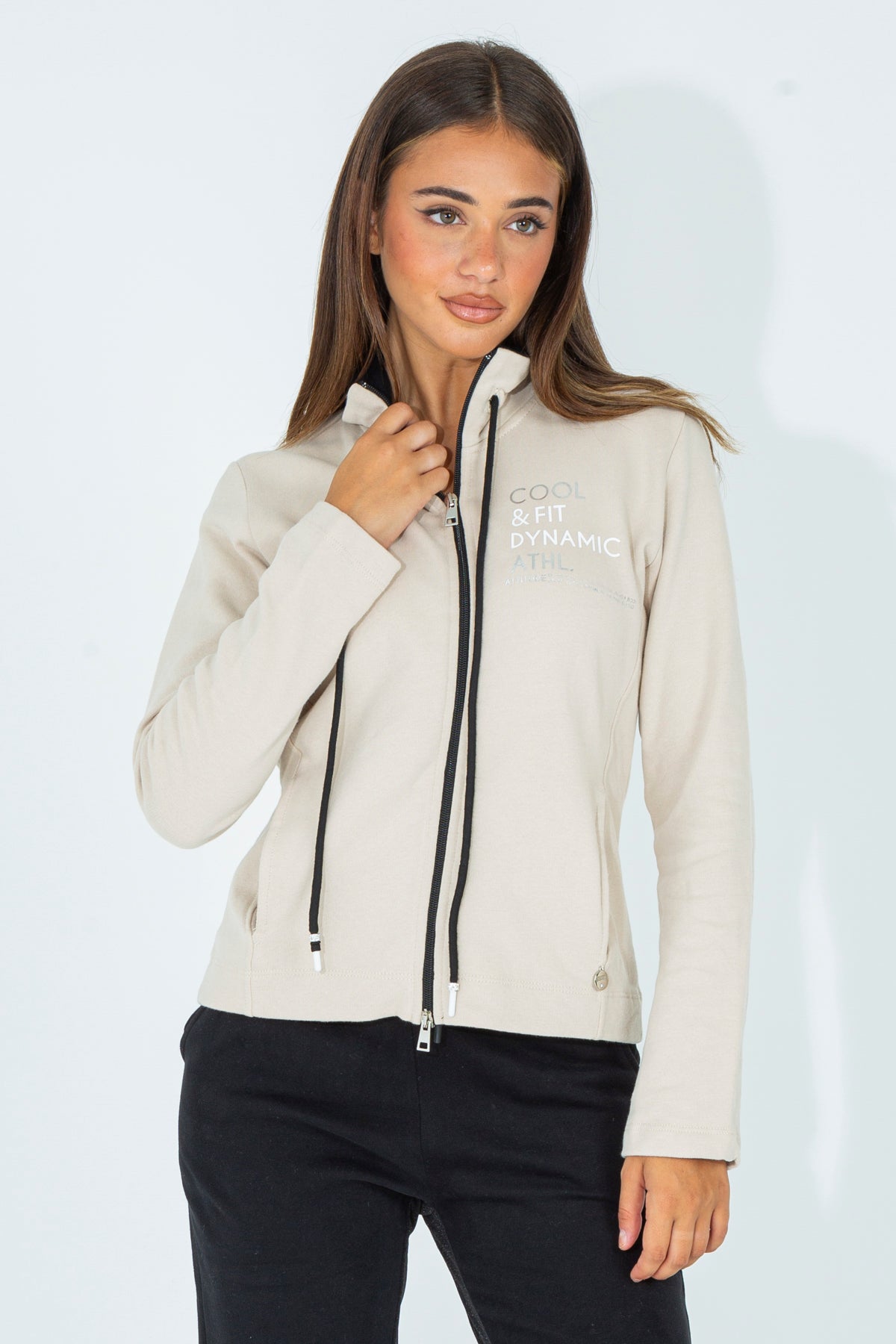 Full zip sweatshirt with long drawstring