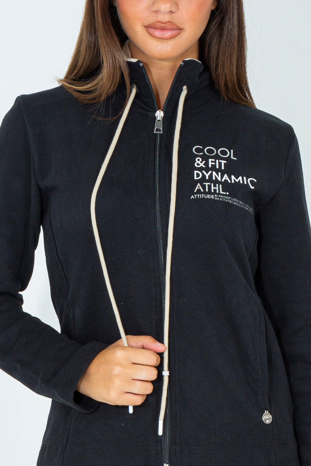 Full zip sweatshirt with long drawstring