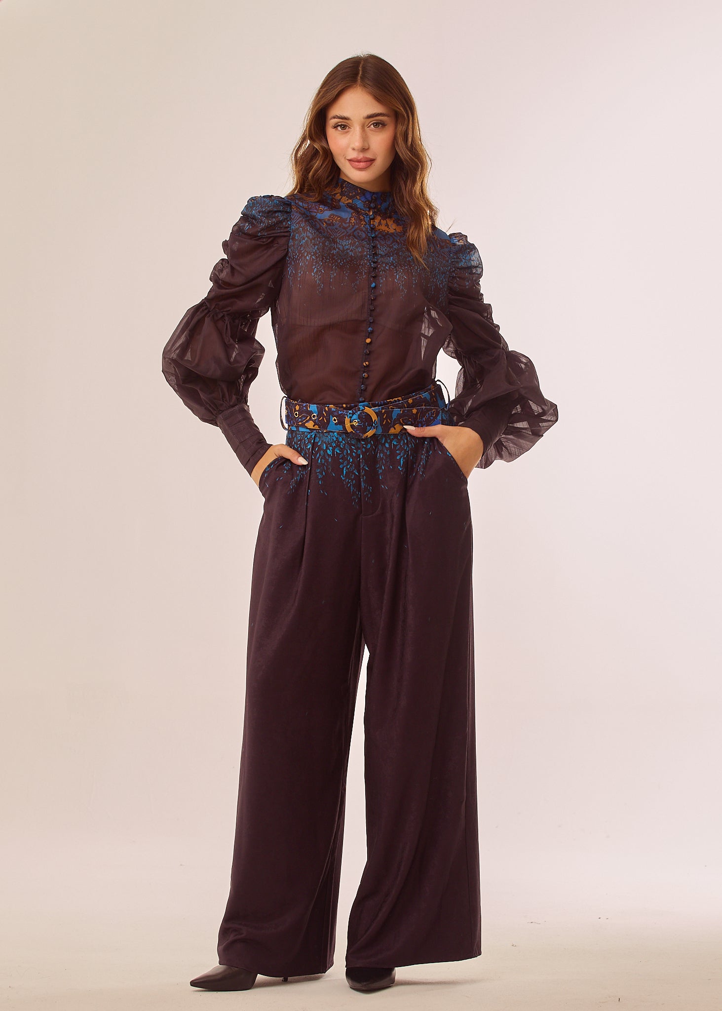 Pantalone palazzo in organza