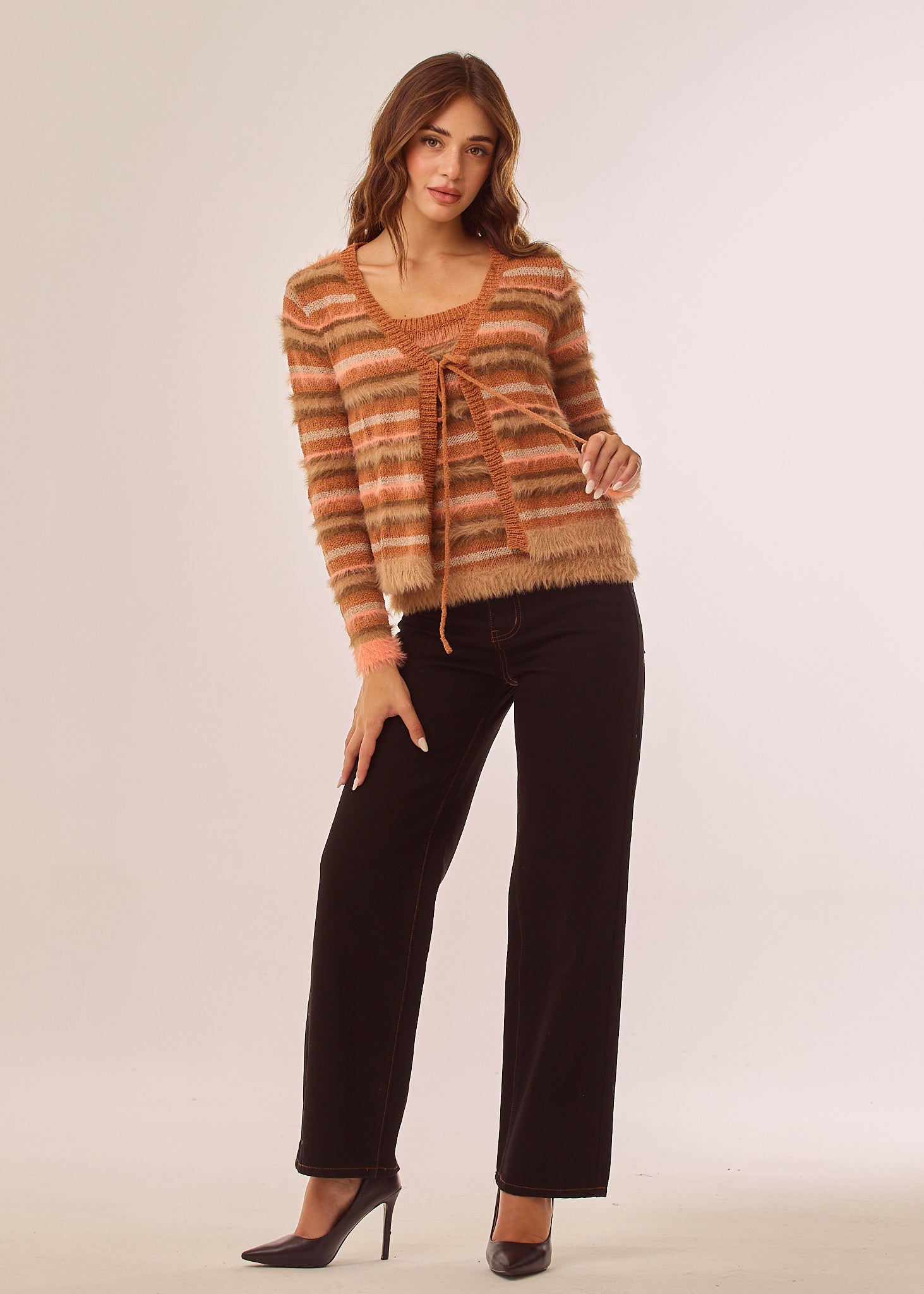 Cardigan con inserti in pelo