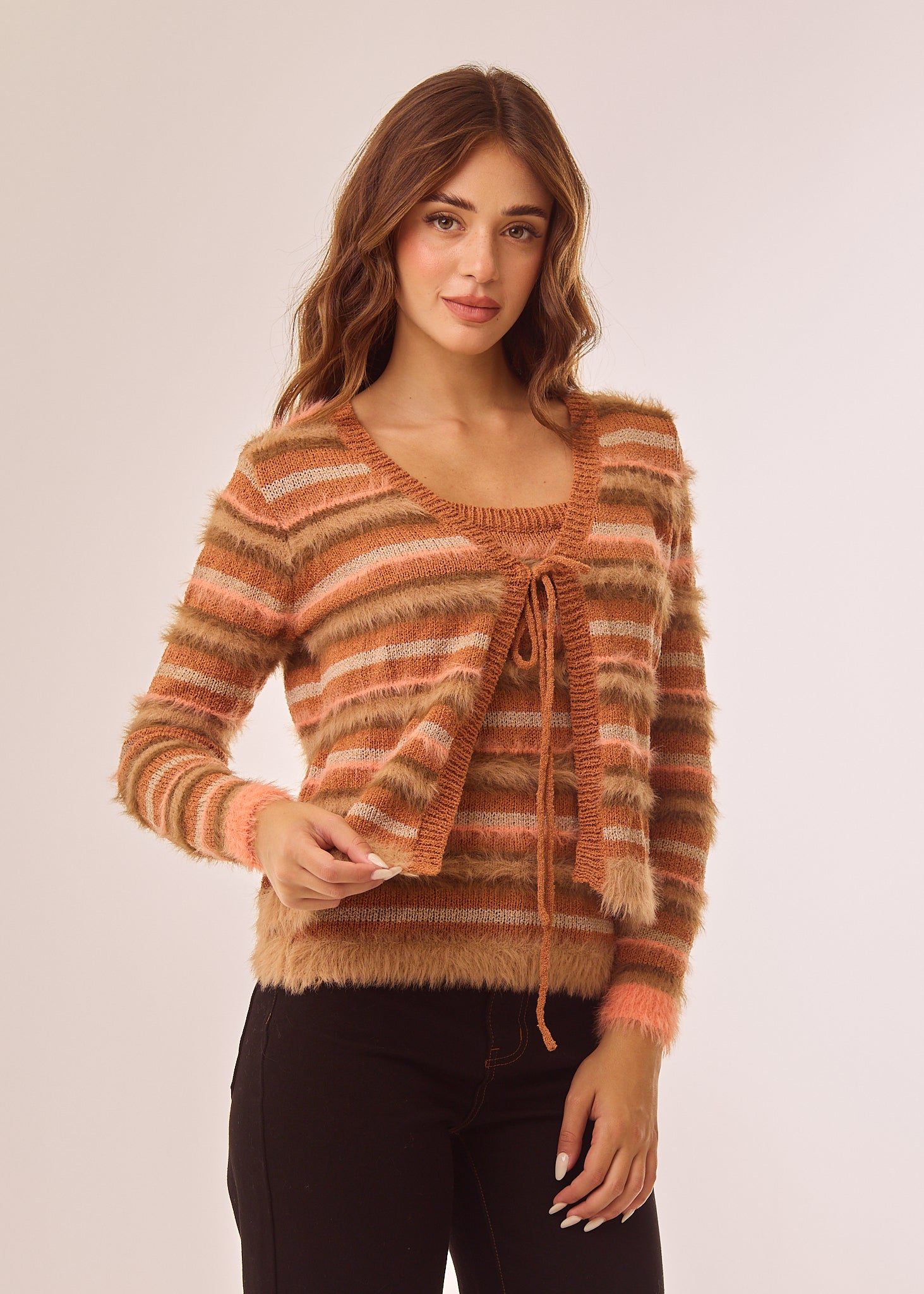 Cardigan con inserti in pelo