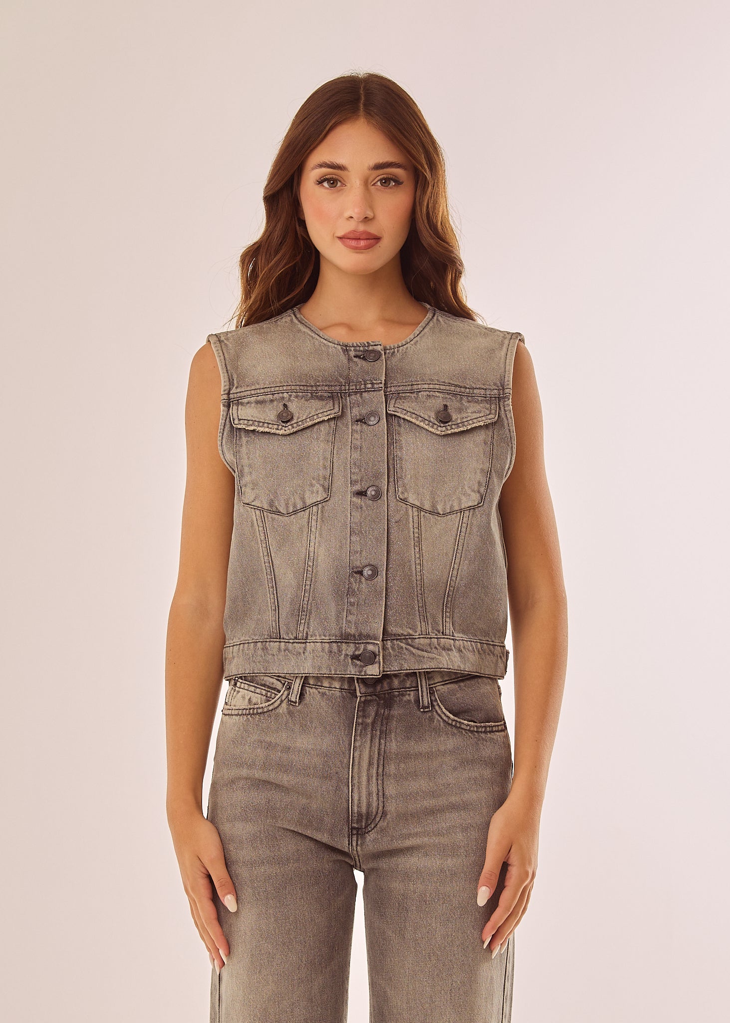 Gilet in denim glitter