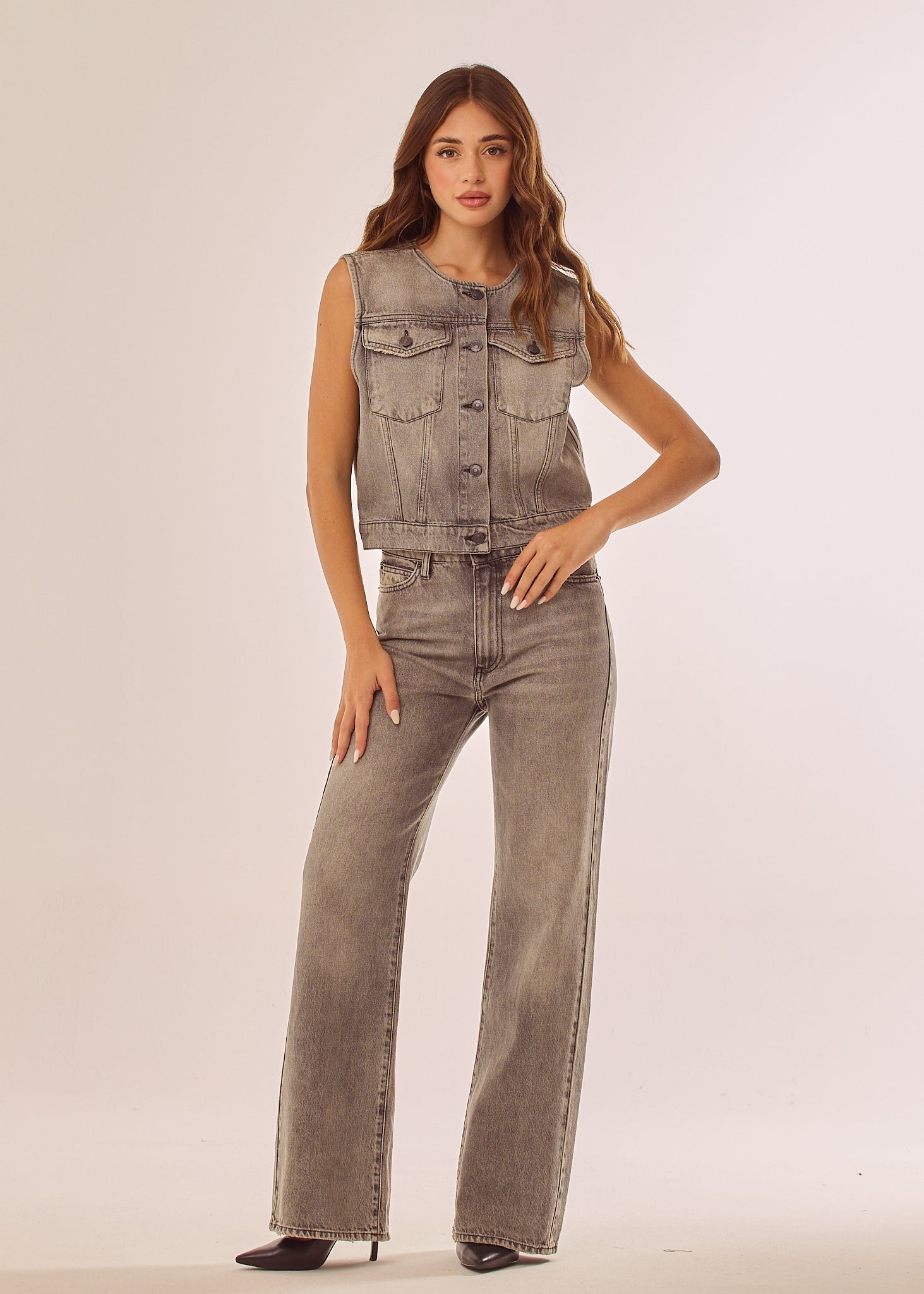 Gilet in denim glitter