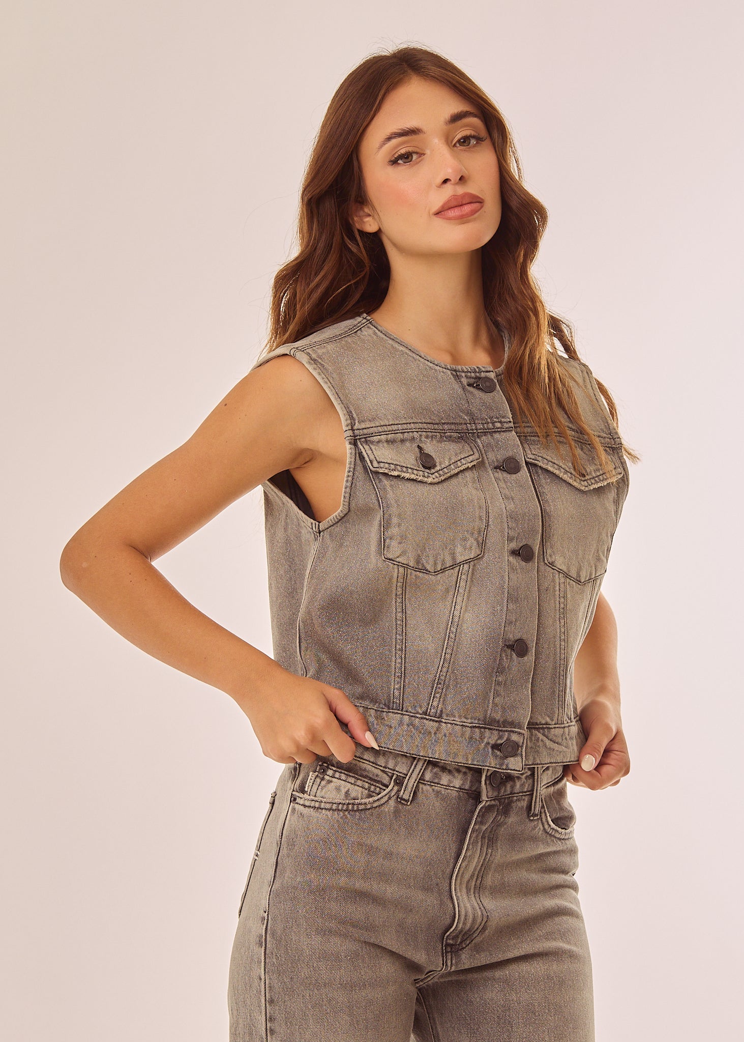 Gilet in denim glitter