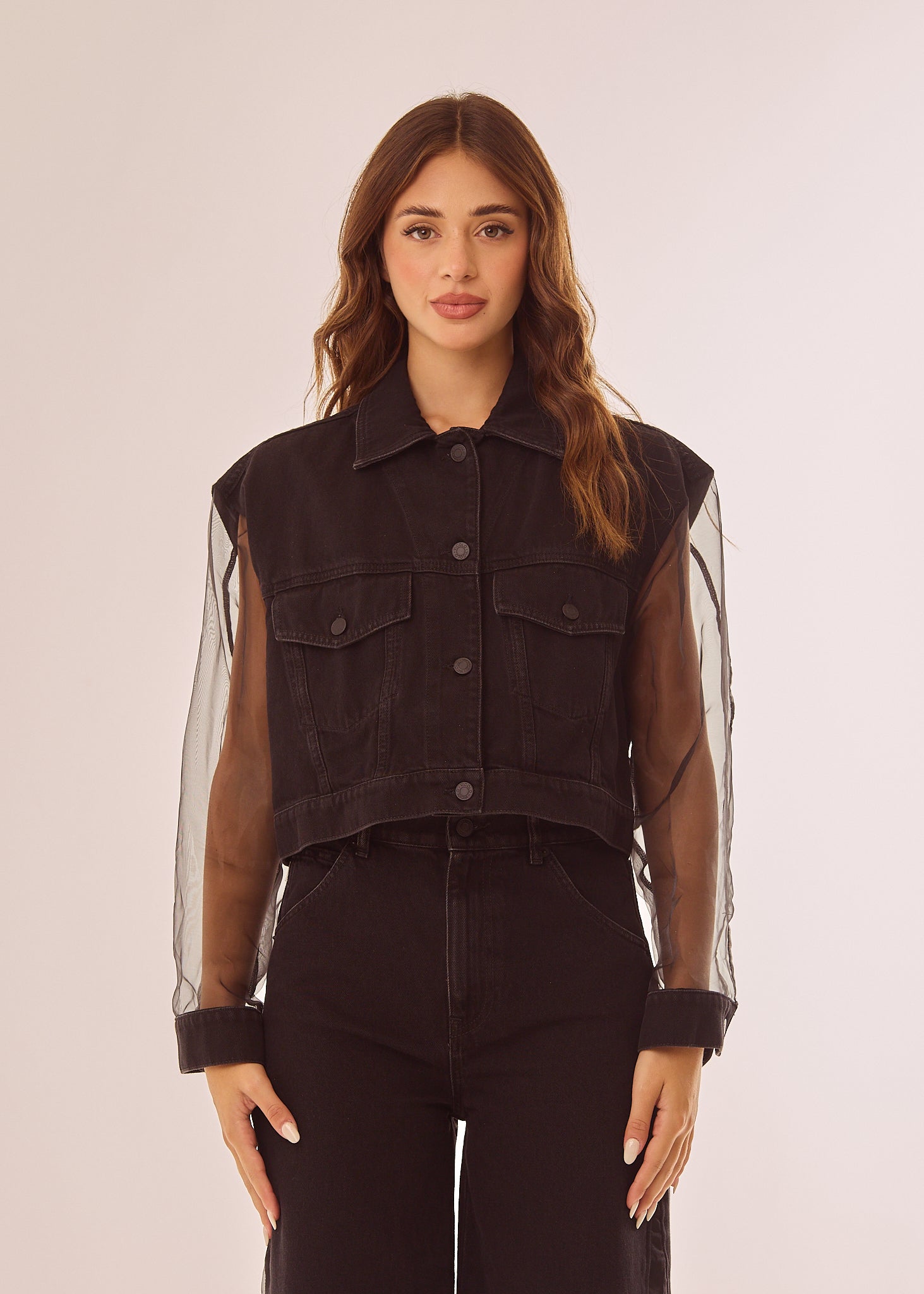 Camicia in denim con maniche velate