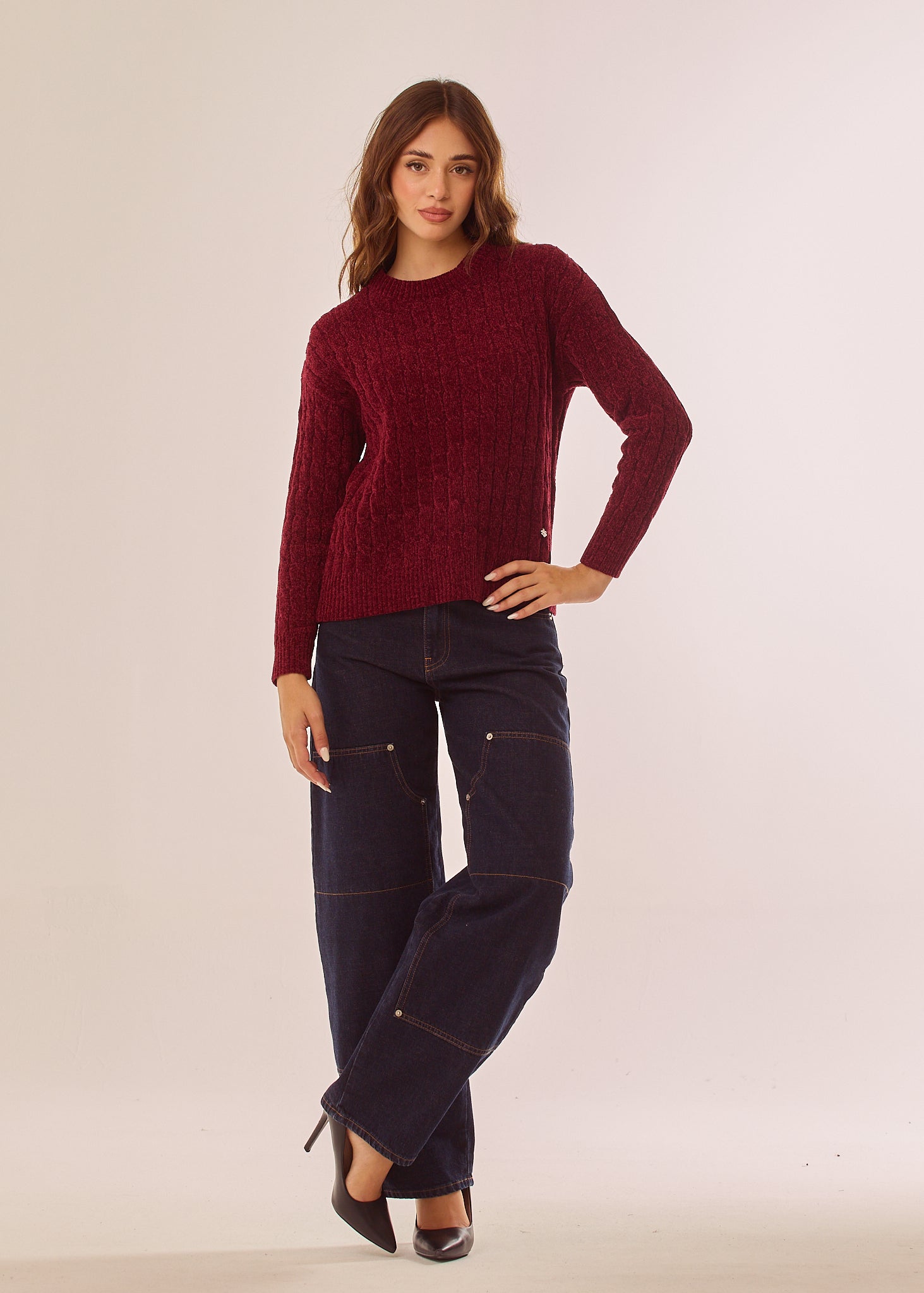 Jeans baggy con impunture a contrasto