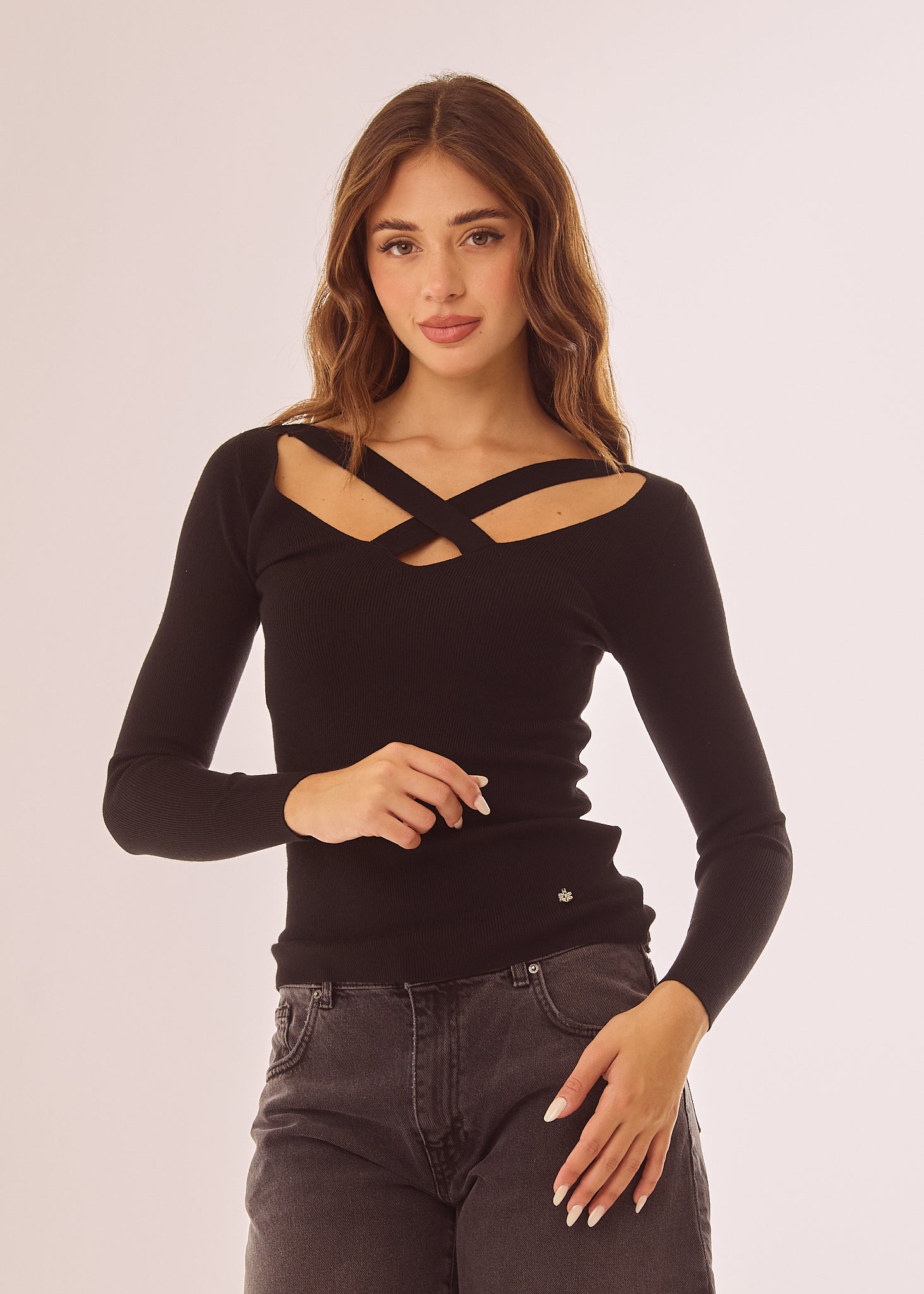 Maglia a costine con incrocio