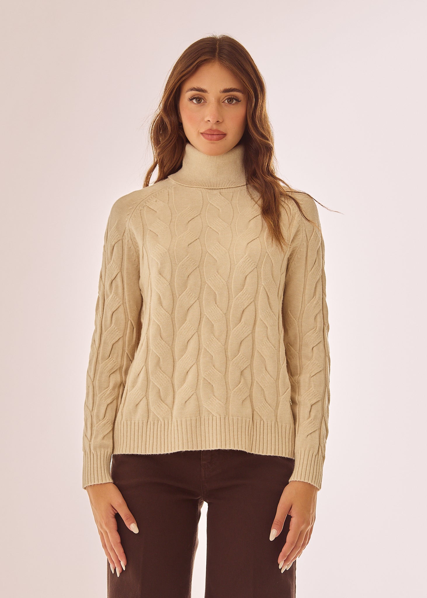 Maglia dolcevita con lavorazione a trecce