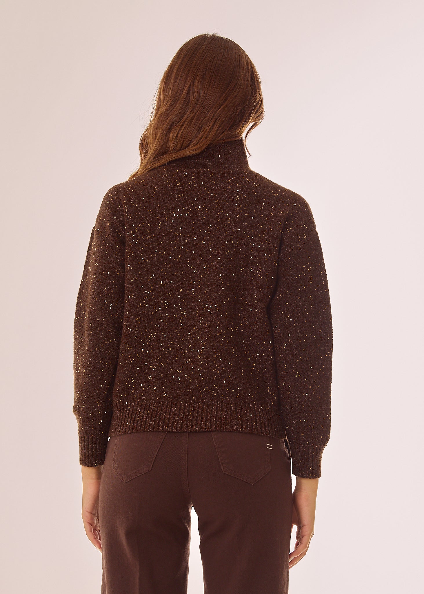 Maglia dolcevita con glitter e paillettes