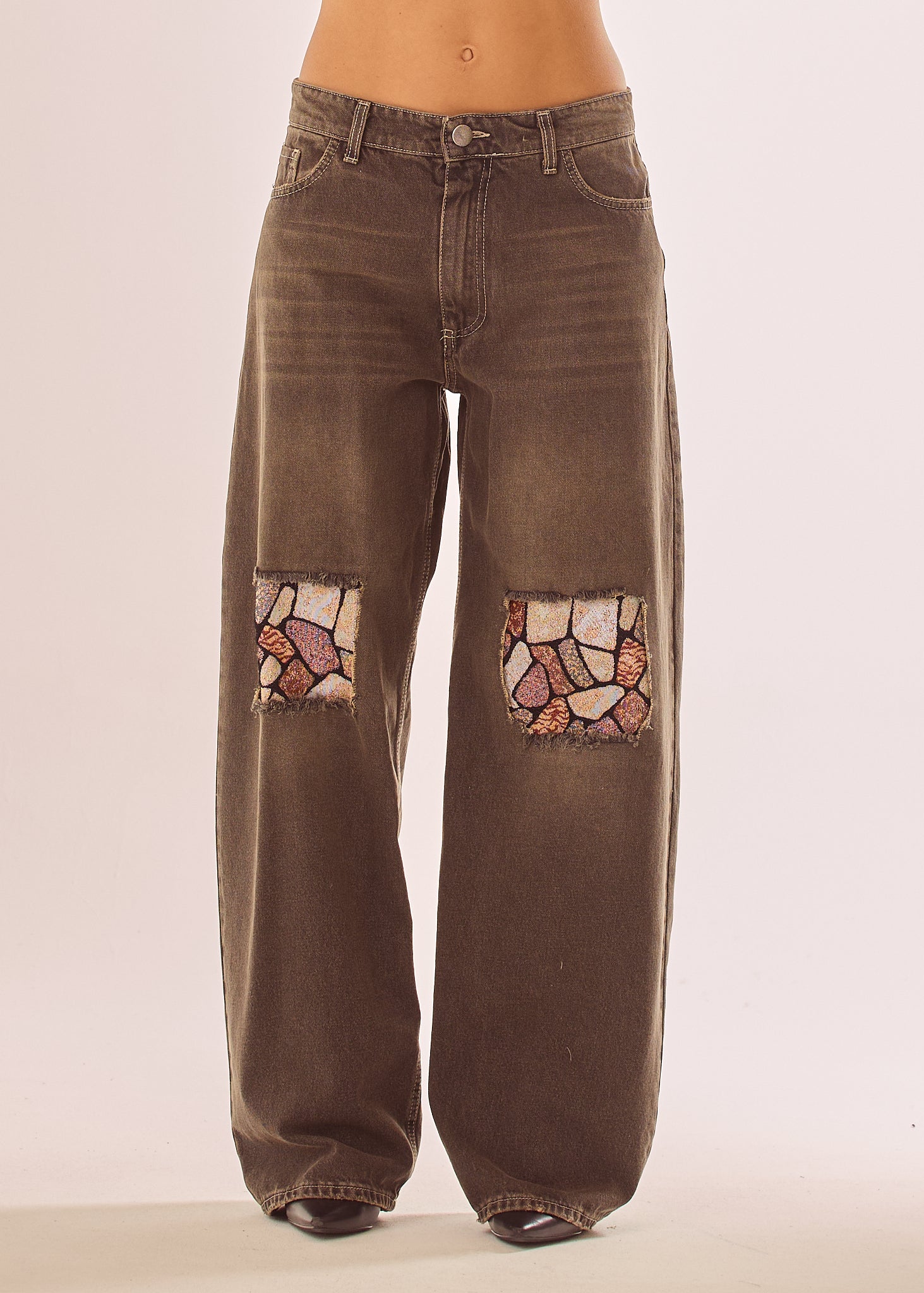 Jeans baggy con inserto a mosaico