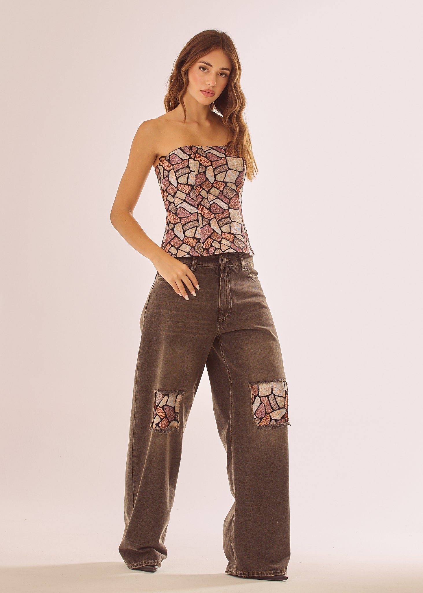 Jeans baggy con inserto a mosaico