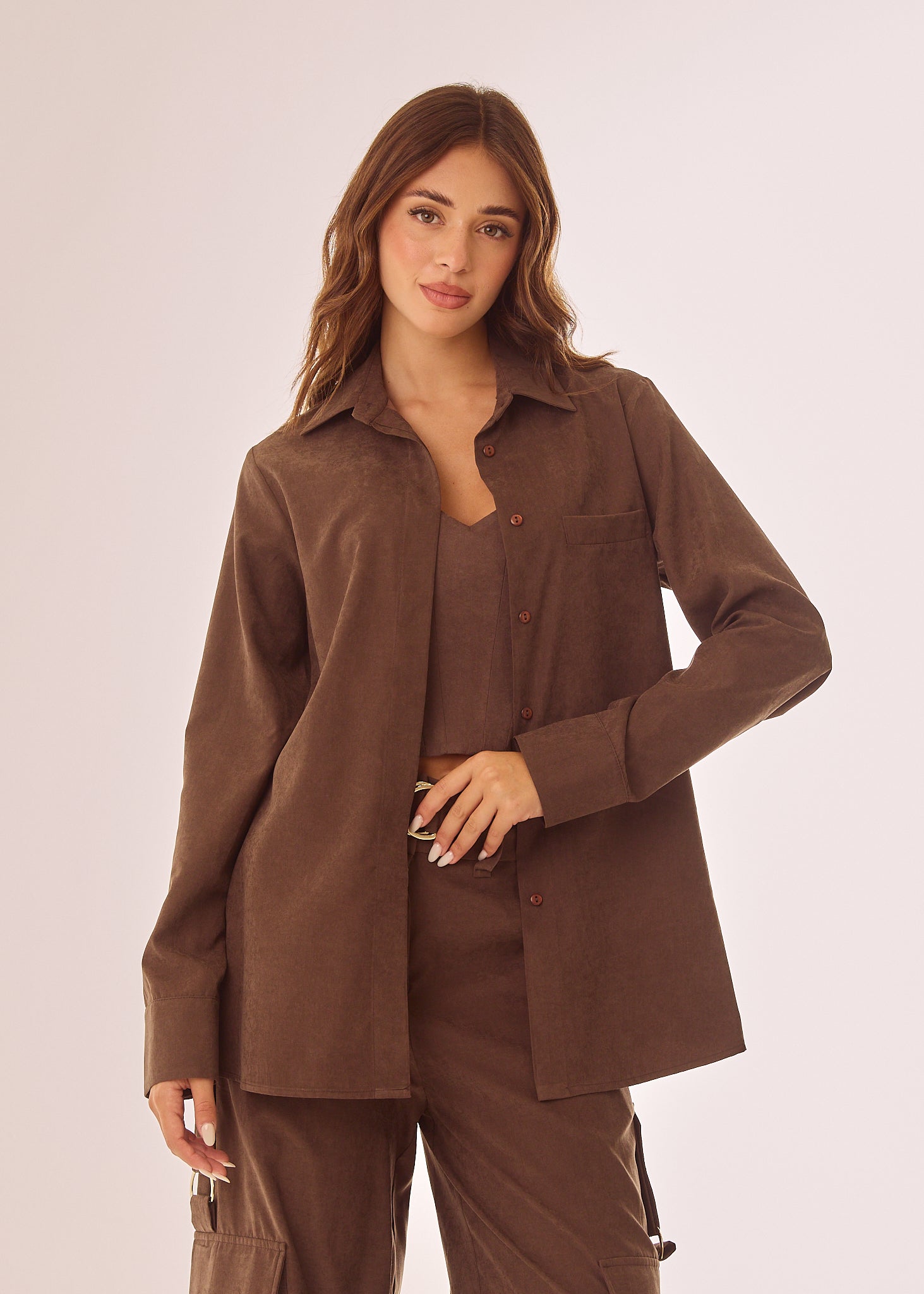 Camicia over ad effetto vellutato