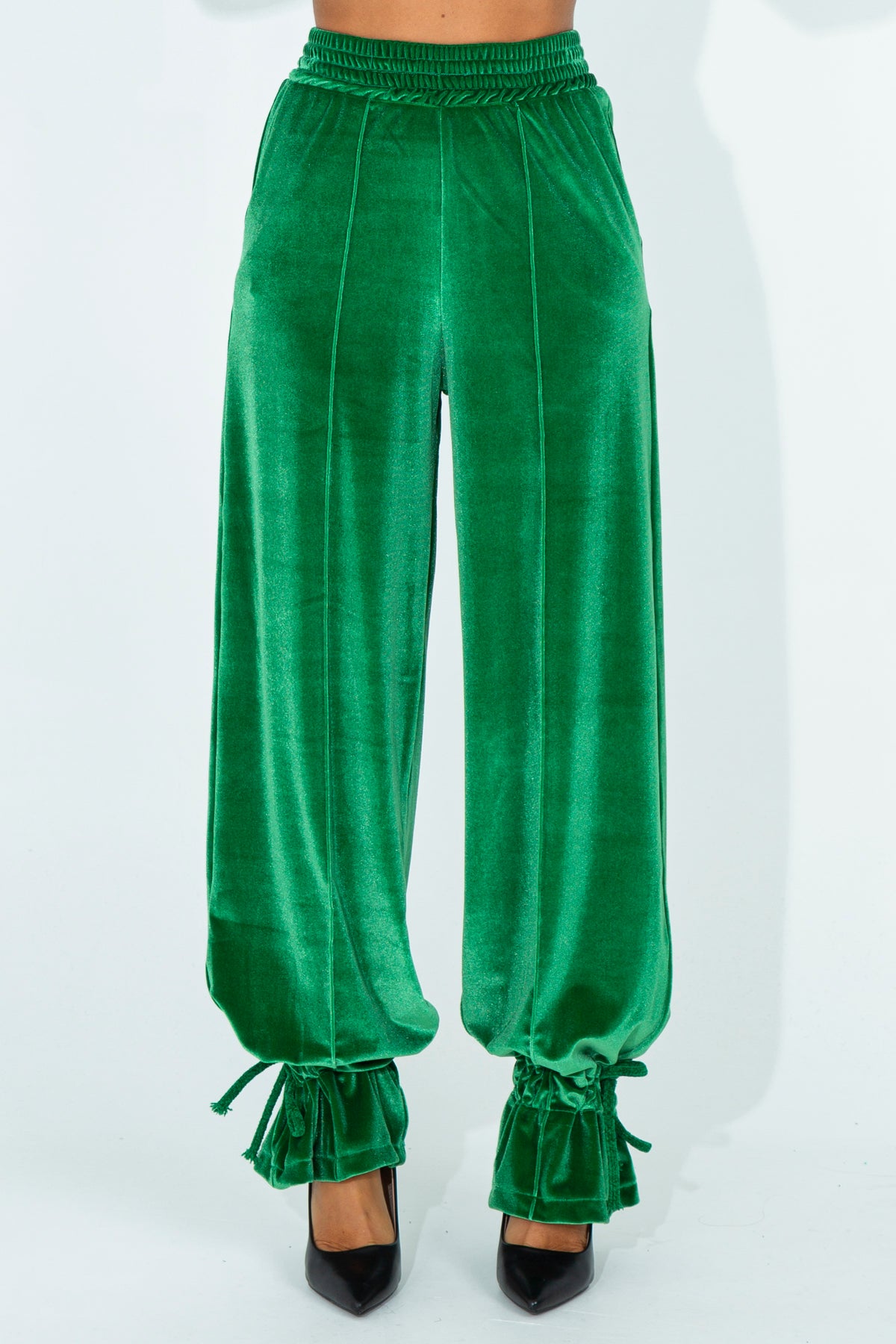 Chenille trousers with ankle band