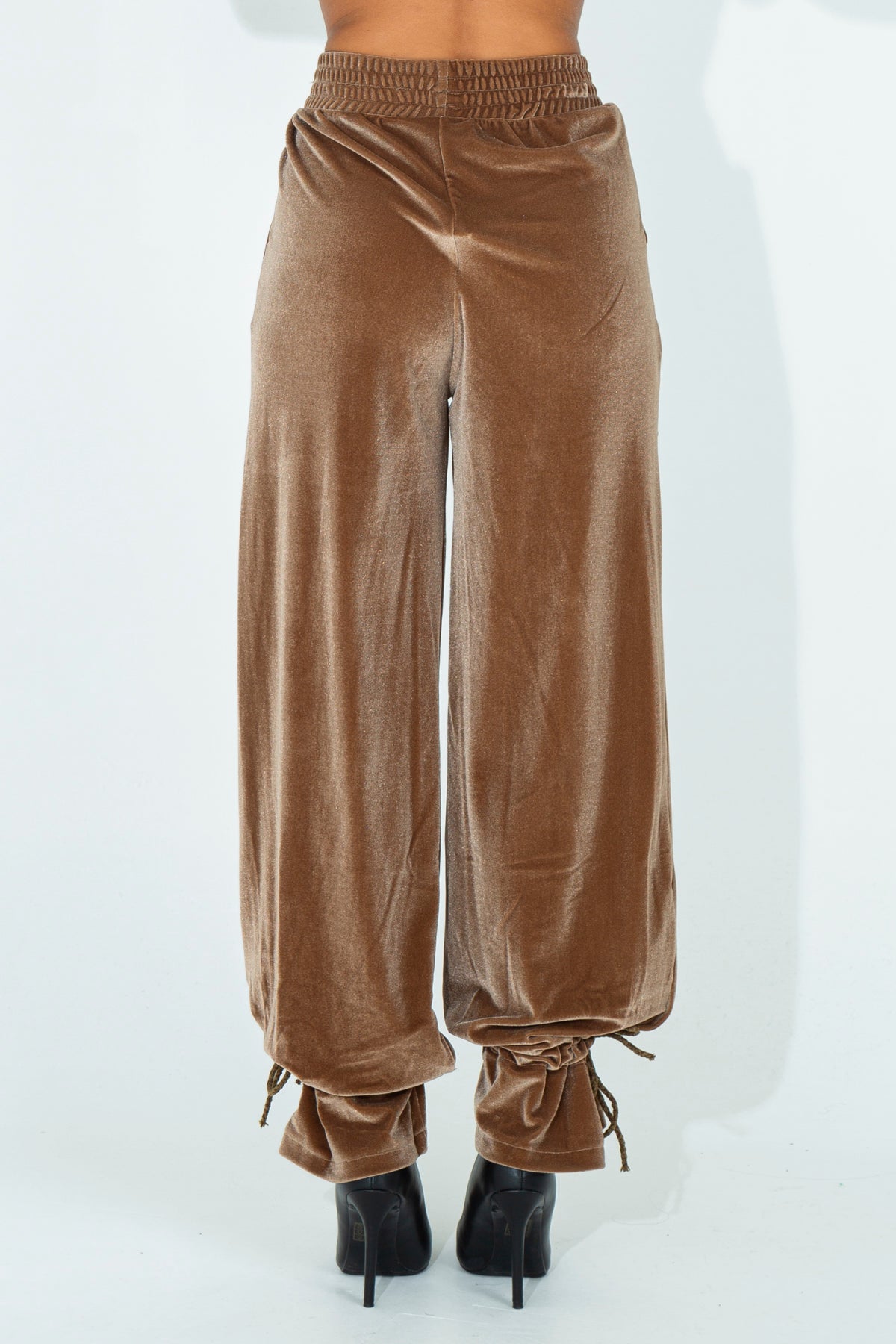 Chenille trousers with ankle band