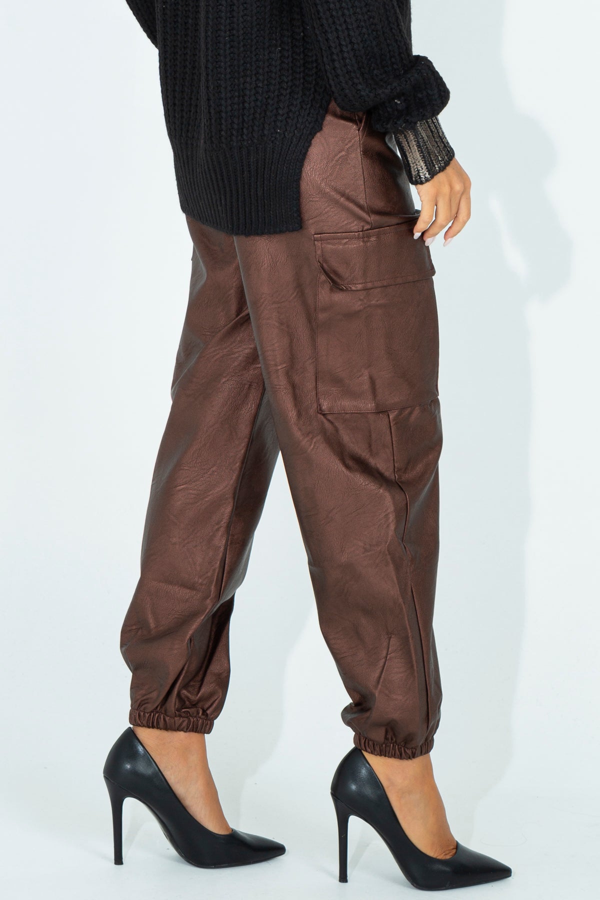 Faux leather cargo pants