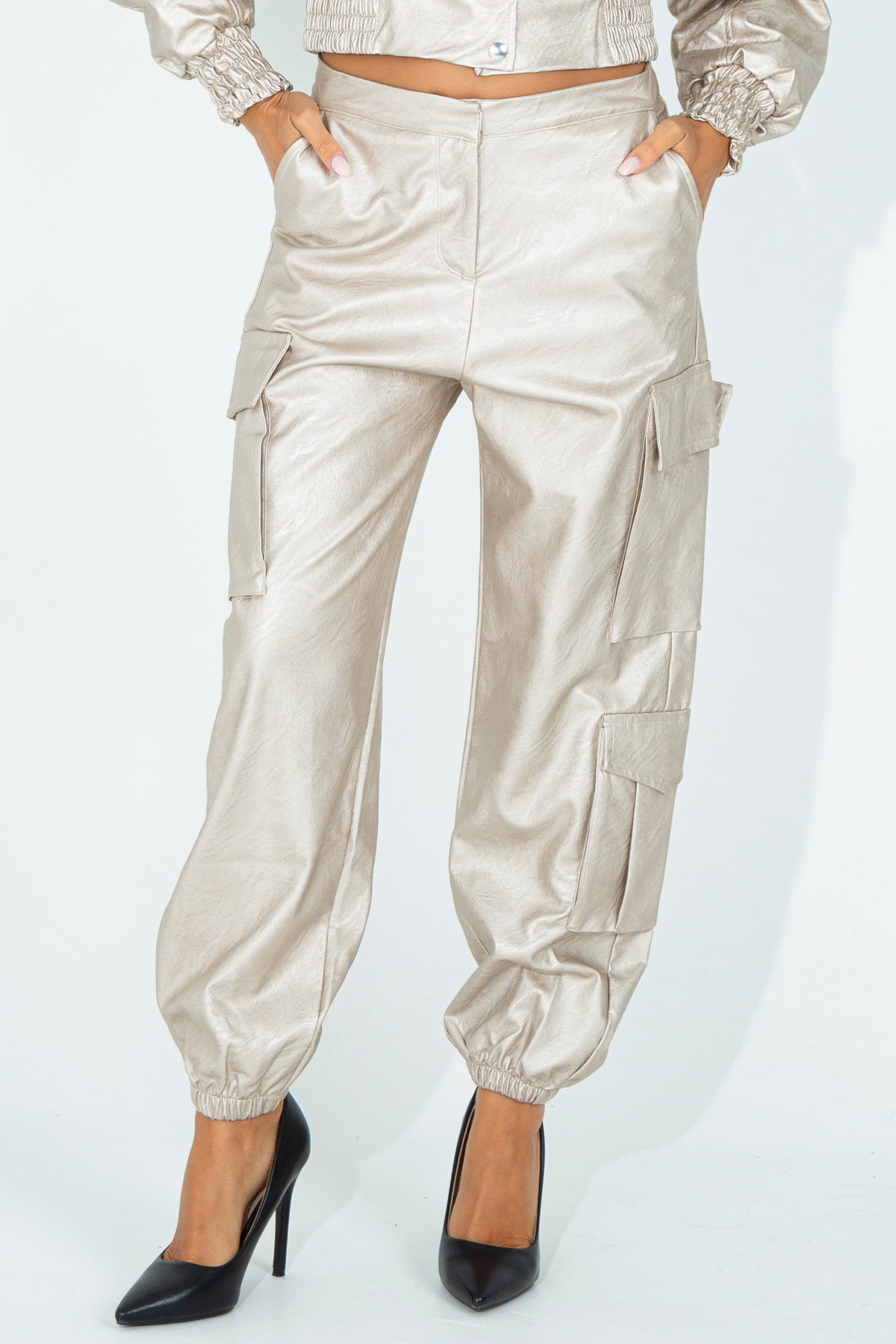 Faux leather cargo pants