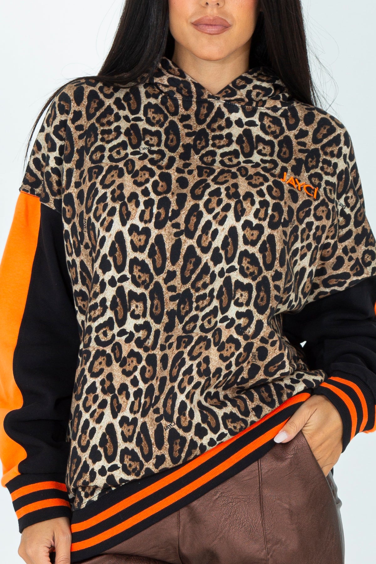 Animal print sweatshirt with colored bands