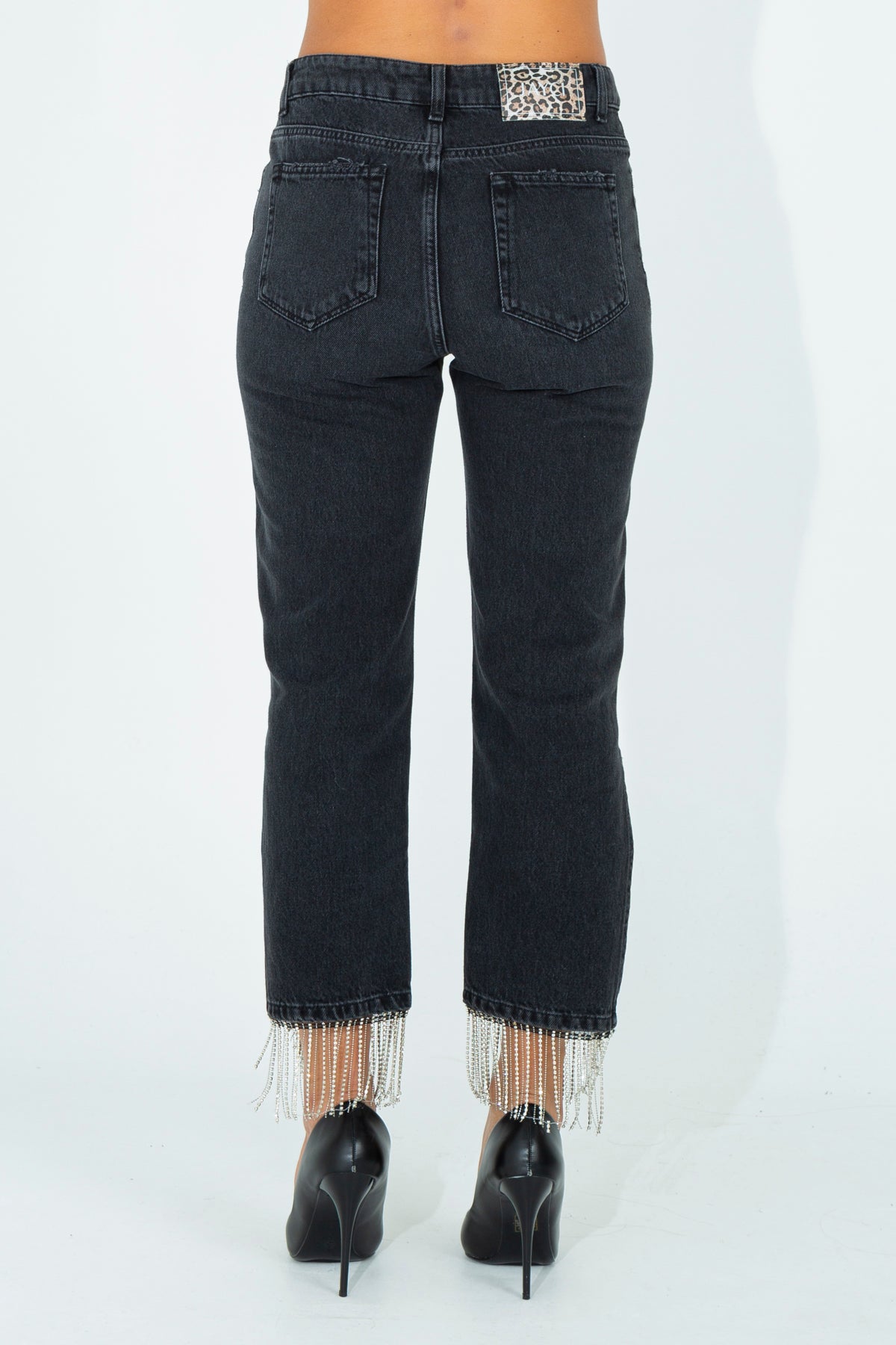 Jeans with rhinestone fringes