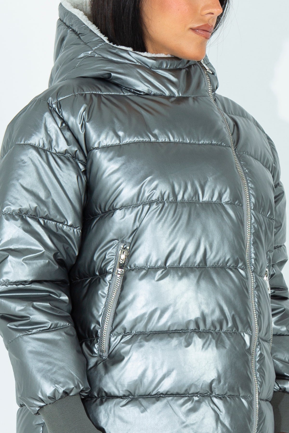 Metallic effect down jacket