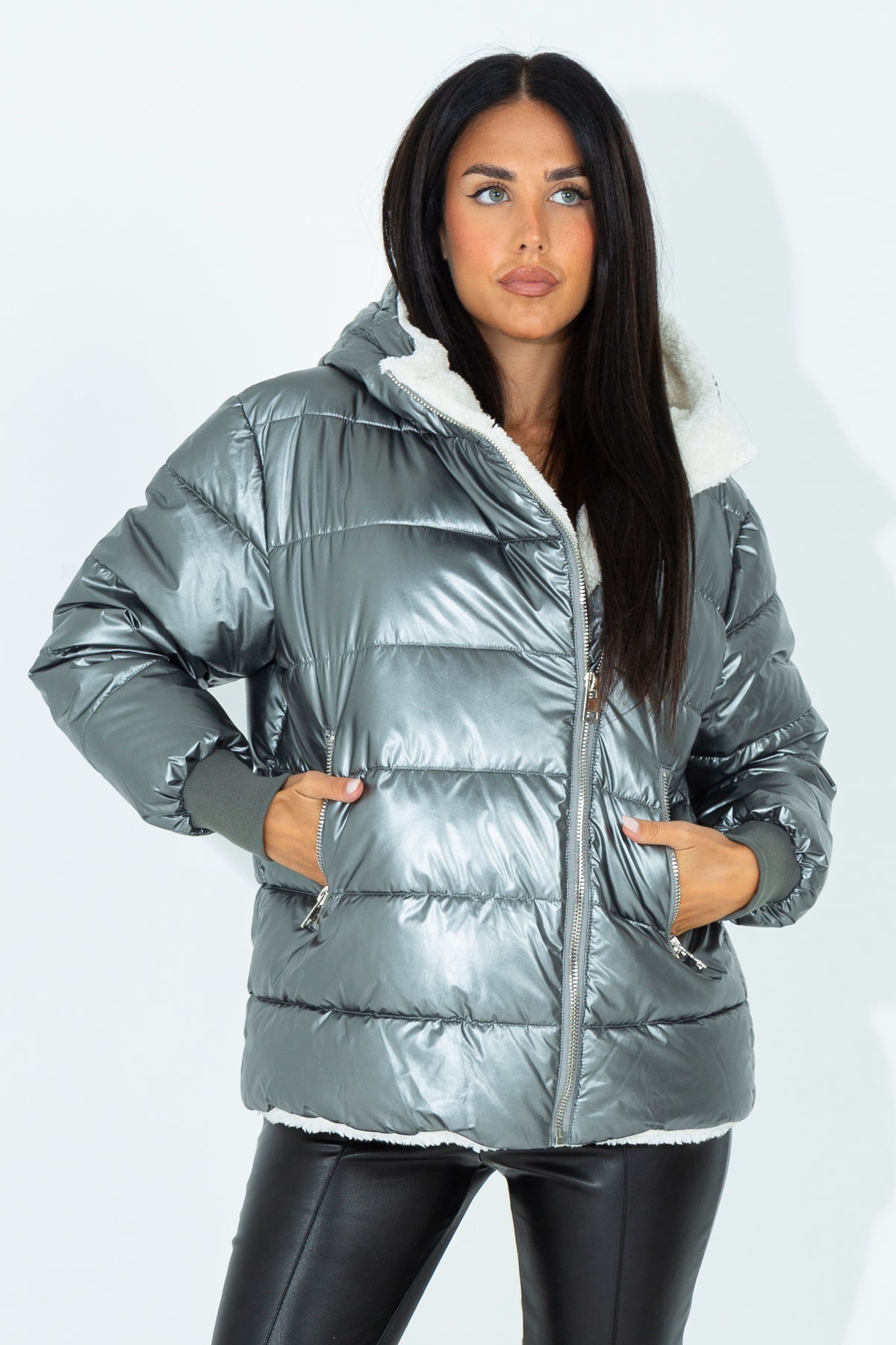 Metallic effect down jacket