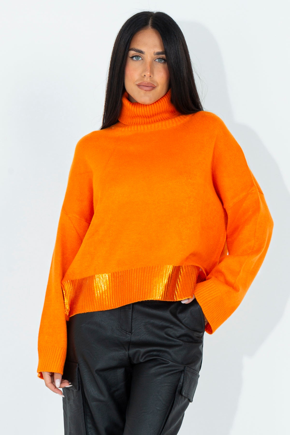 Turtleneck sweater with plating