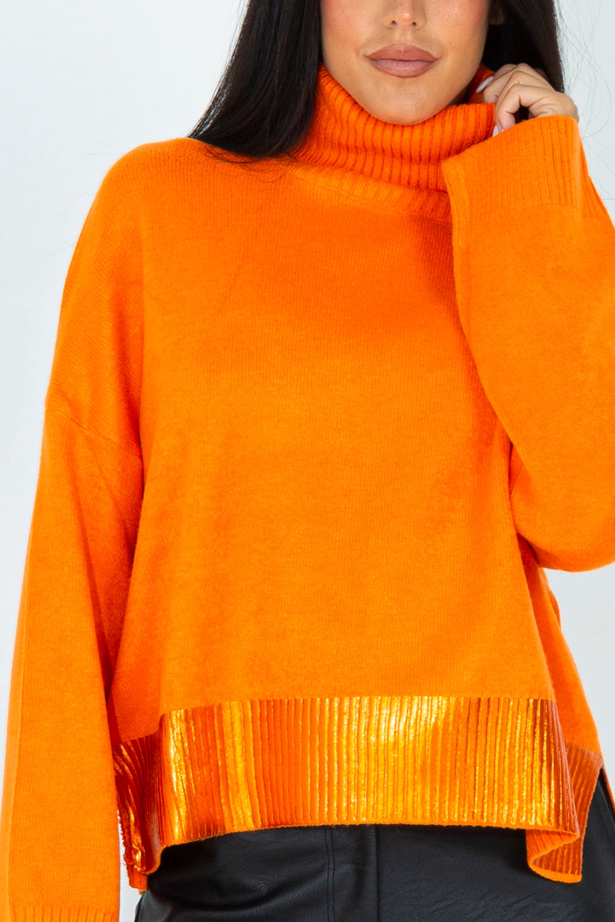 Turtleneck sweater with plating