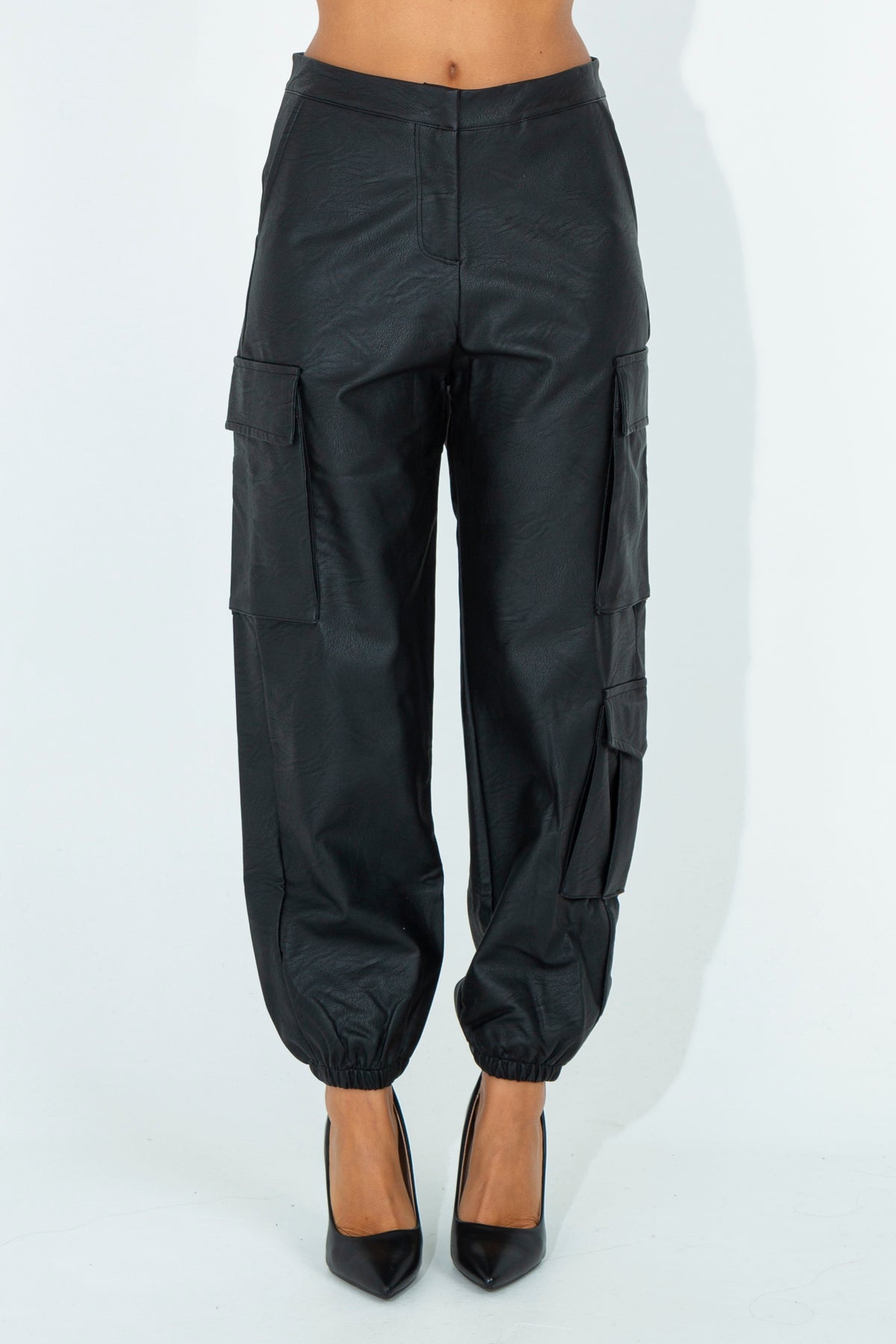 Faux leather cargo pants