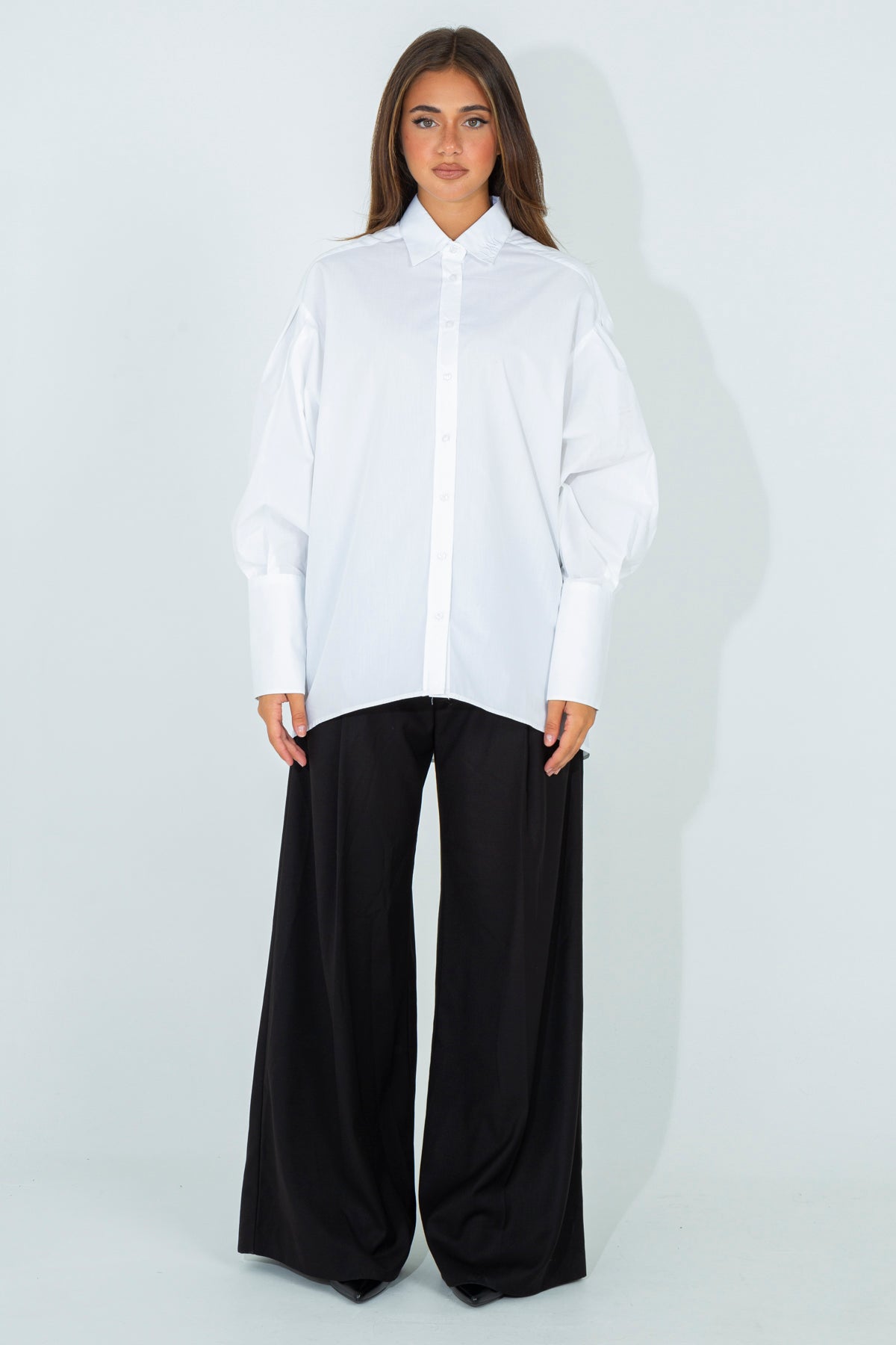 Poplin shirt with puff sleeves