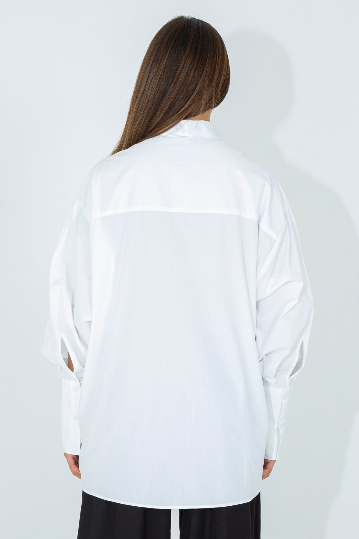 Poplin shirt with puff sleeves