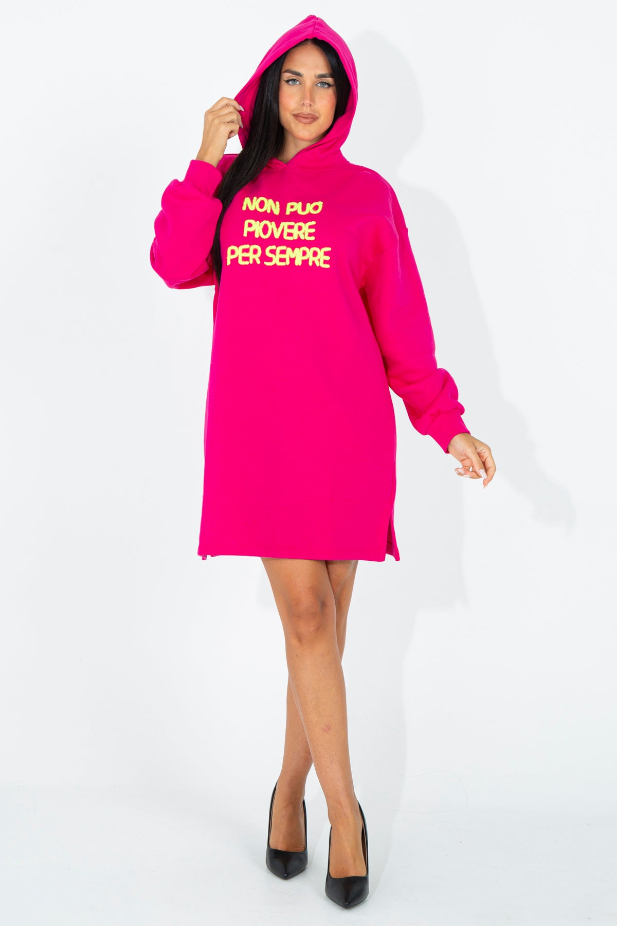 Maxi sweatshirt dress with embroidered phrase