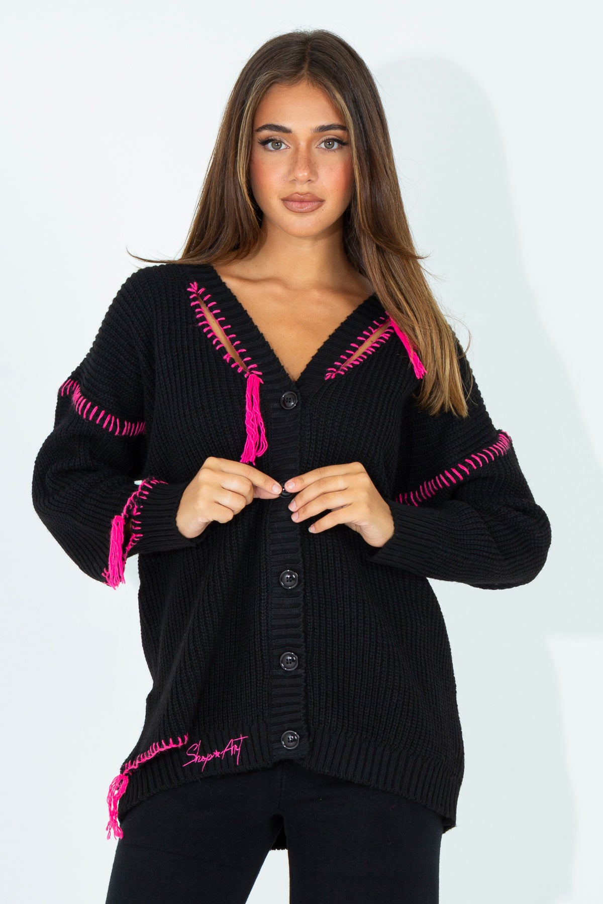 Maxi knit cardigan with embroidery