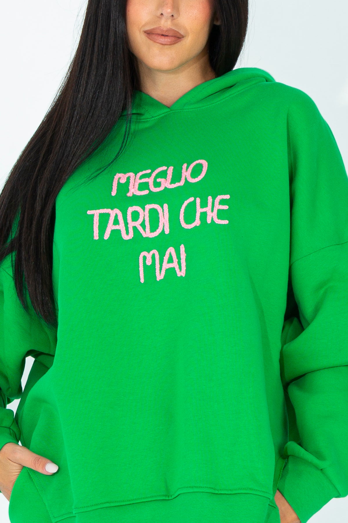 Hoodie with embroidered phrase