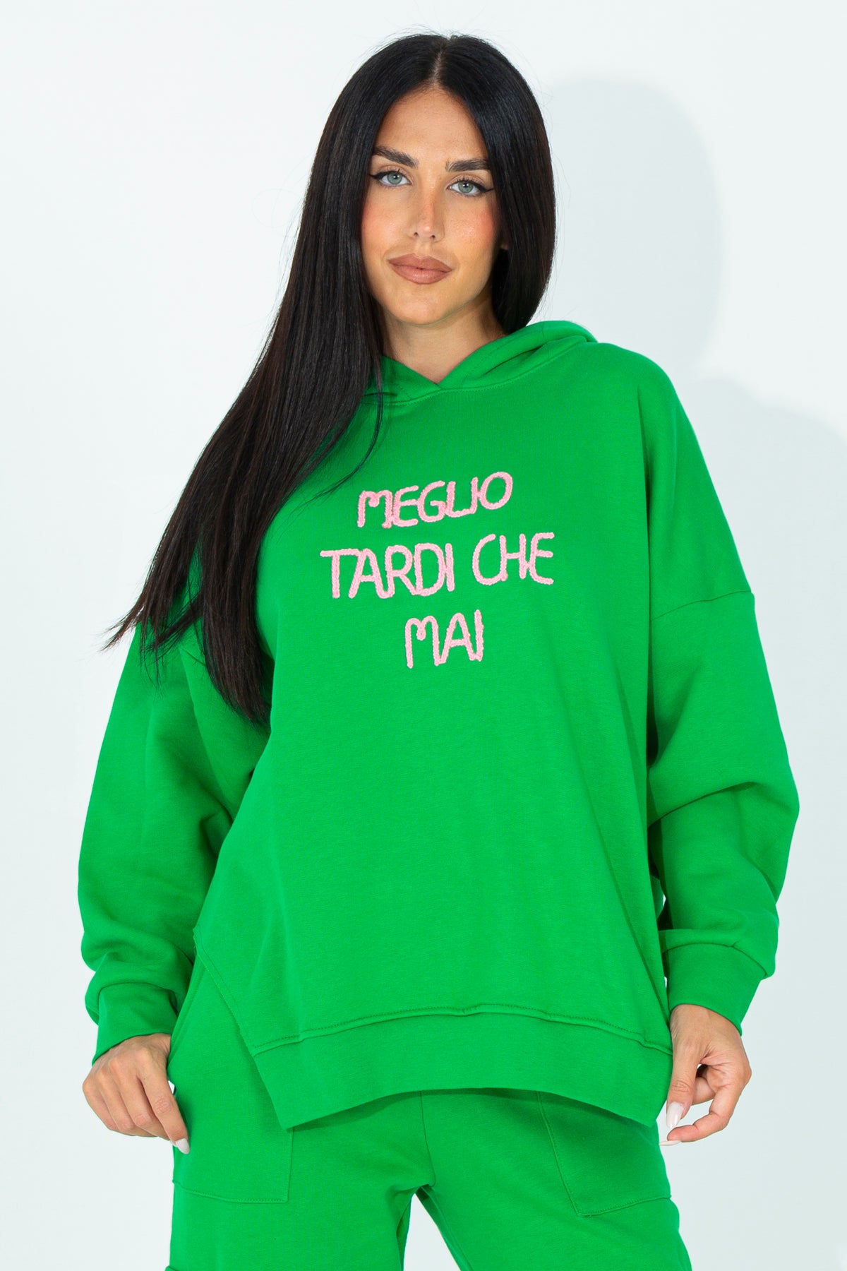 Hoodie with embroidered phrase