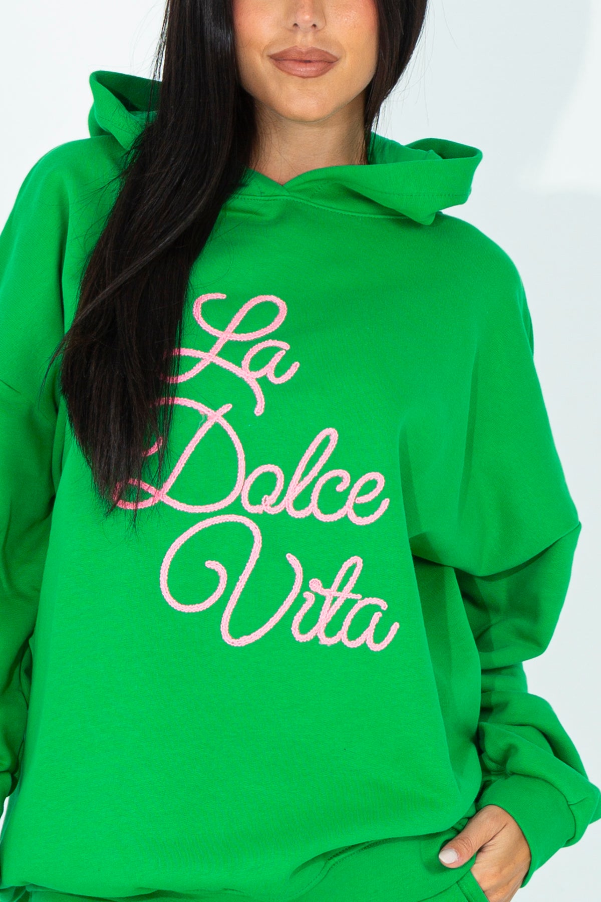 Hoodie with embroidered phrase