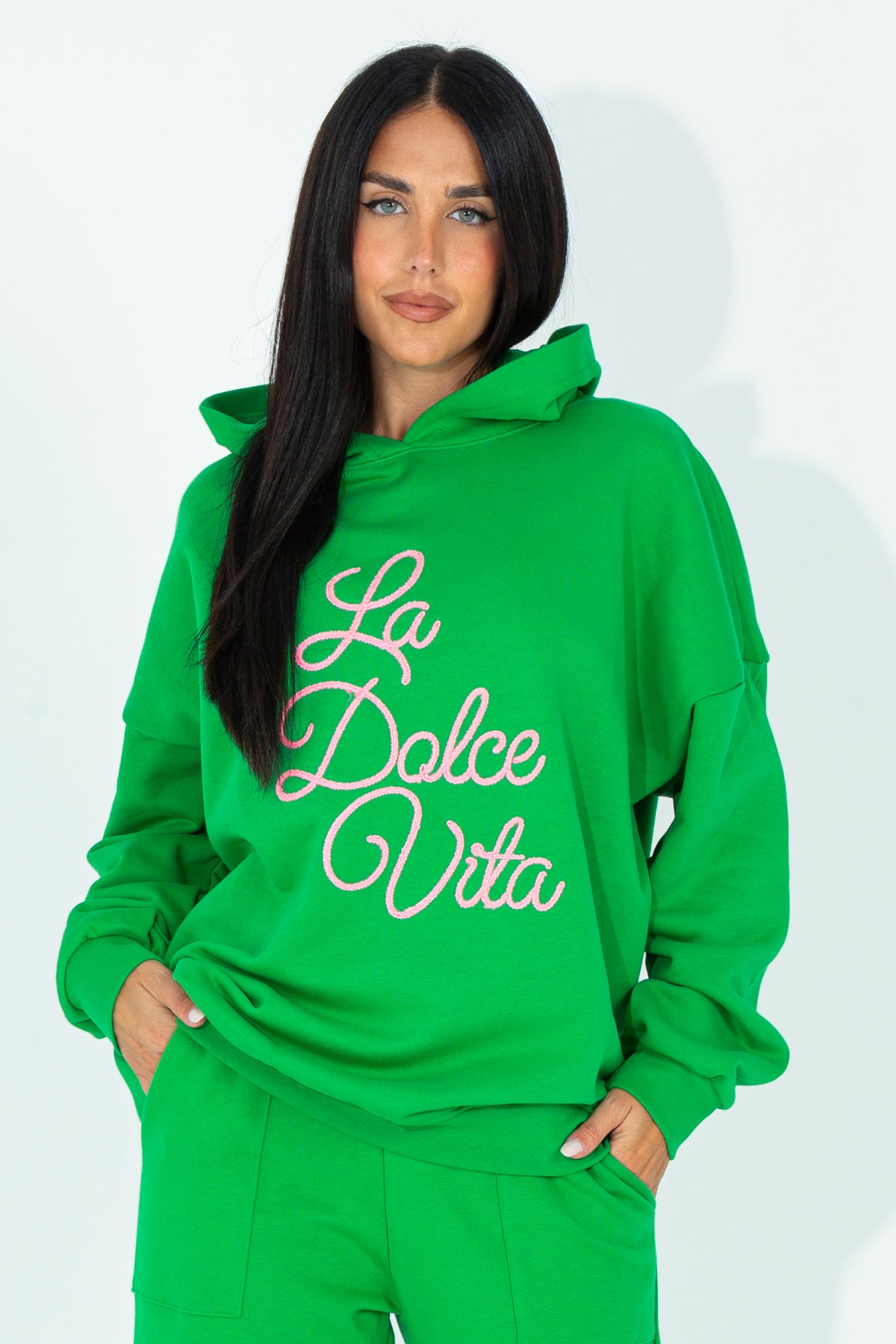 Hoodie with embroidered phrase